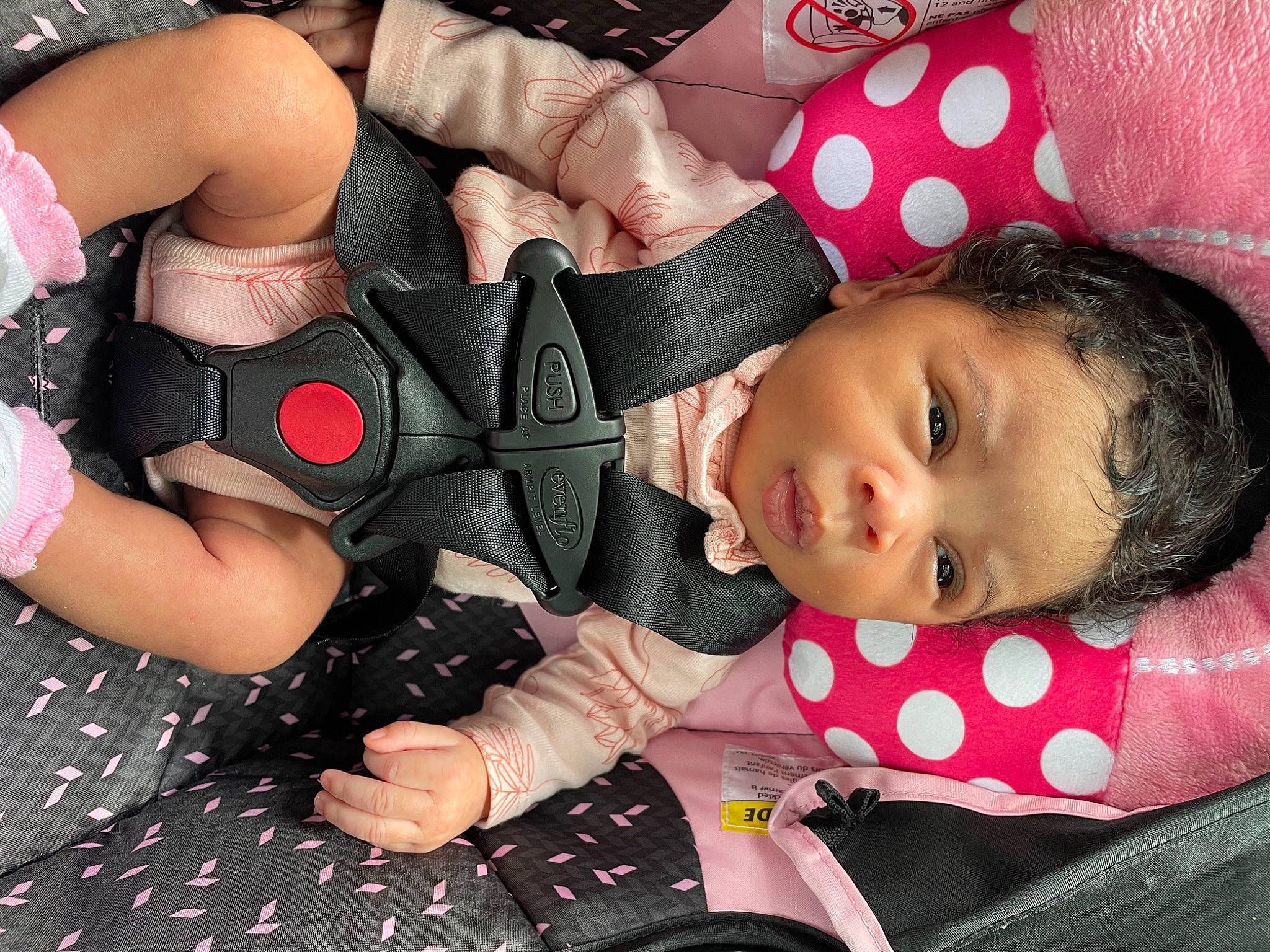 Jaylaní is registered to the contest to win money with this photo: baby_toddler_clothing, black_hair, carmine, cheek, child, comfort, eye, eyelash, finger, gesture, happy, lip, mouth, nail, pattern, person, pink, skin, thigh, thumb
