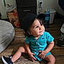Walter joined the competition — help win amazing prizes! toddler, child, indoor, cap, turquoise_onesie, dinosaur_print, sitting, wooden_floor, curious, happy, shoe, pet_bed, plastic_drawer, water_bottle, household_items, flooring, smile, person, baby, casual_clothing