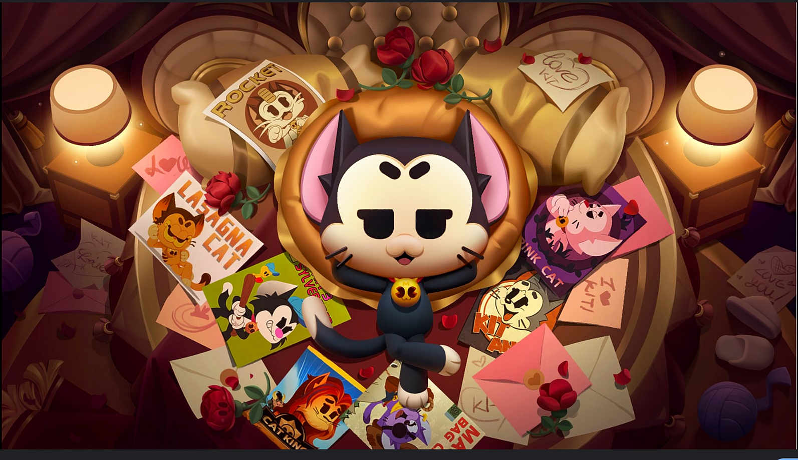 Gctt a rejoint le concours — aidez-le/la à gagner de superbes lots ! art, bed, bedroom, cartoon_cat, character, cozy, cute, decor, envelope, feline, illustration, lamps, letters, pink, posters, purple, red, relaxed, roses, yellow