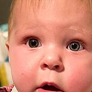 Kaleya joined the competition — help win amazing prizes! baby, cheeks, child, close_up, curious, cute, expression, eyelashes, face, head, human, indoors, infant, innocence, mouth_open, portrait, soft_skin, warm_lighting, wide_eyes, young_child