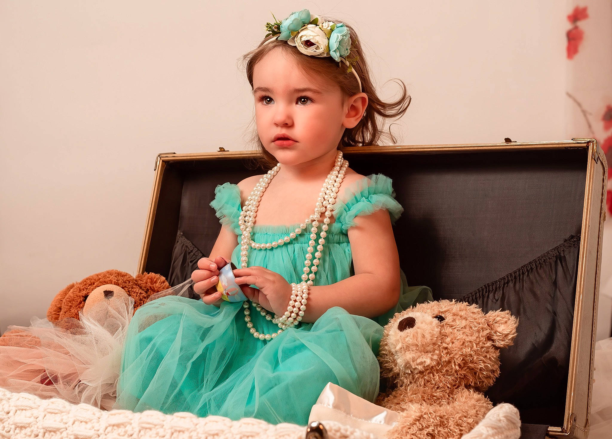 Izabella joined the competition — help win amazing prizes! basket, child, day_dress, dress, event, fashion_accessory, fashion_design, fun, hair_accessory, happy, headpiece, headwear, jewellery, necklace, pattern, peach, person, pink, room, sitting