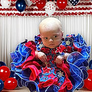 Audriana joined the competition — help win amazing prizes! baby, balloons, blue, celebration, child, colorful, curtains, cute, decorations, dress, event, festival, floor, infant, party, patriotic, portrait, red, ruffles, white