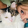 abyssinian, adult, angora, animal, baby, blanket, blonde, cat, face, female, head, kitten, lady, manx, person, pet, photography, portrait, selfie, woman