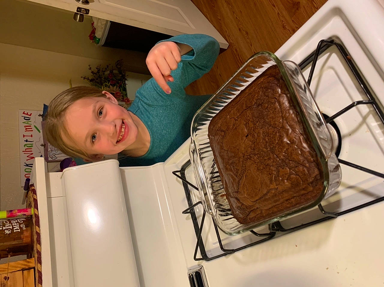 Paisley is registered to the contest to win money with this photo: baking, comfort, cooking, dishwasher, food, home_appliance, homemaker, ingredient, joy, kitchen, kitchen_appliance, kitchen_utensil, laundry_room, major_appliance, person, plate, room, smile, tableware, toaster
