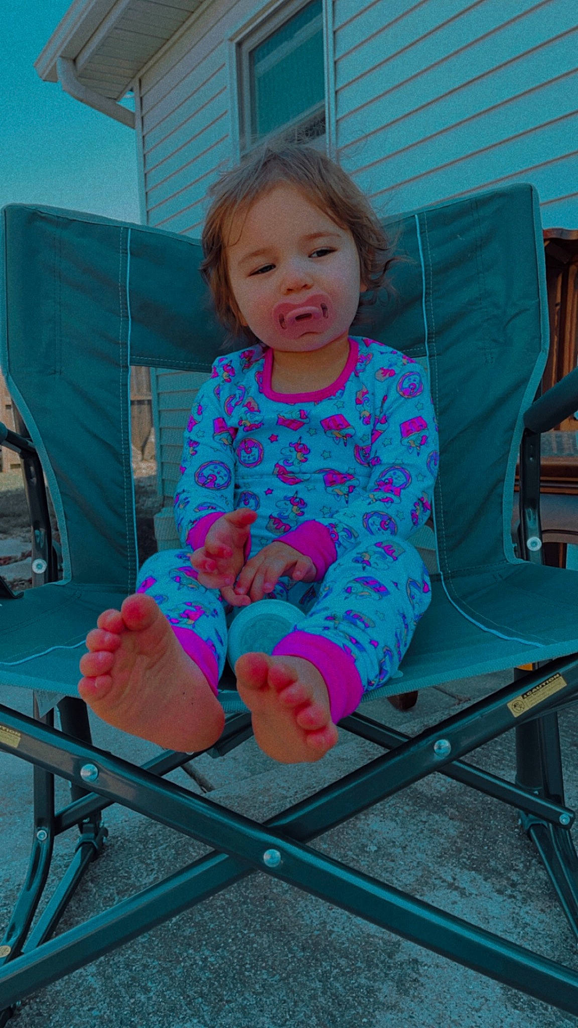 Julianna joined the competition — help win amazing prizes! arm, baby_toddler_clothing, blue, chair, comfort, eye, face, fun, hairstyle, human_body, leg, leisure, magenta, outdoor_furniture, person, pink, skin, standing, summer, thigh