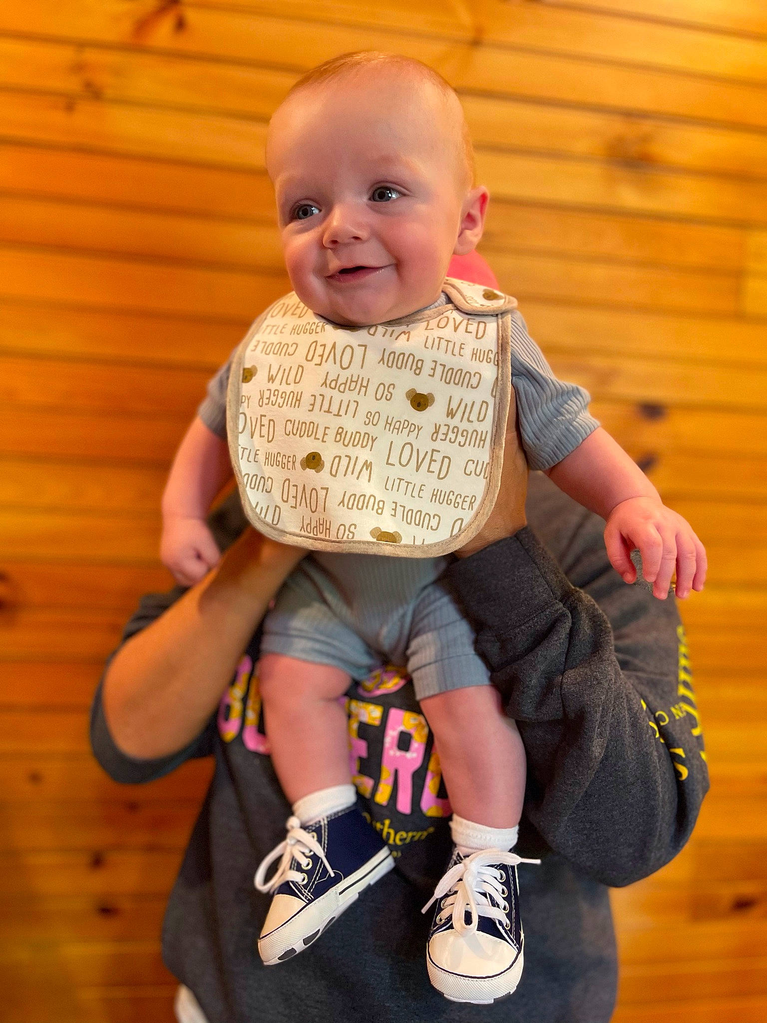 Ruger joined the competition — help win amazing prizes! baby, baby_laughing, baby_toddler_clothing, cheek, child, face, hand, happy, human_body, joy, knee, people, person, photograph, skin, sleeve, smile, sneakers, sock, toddler