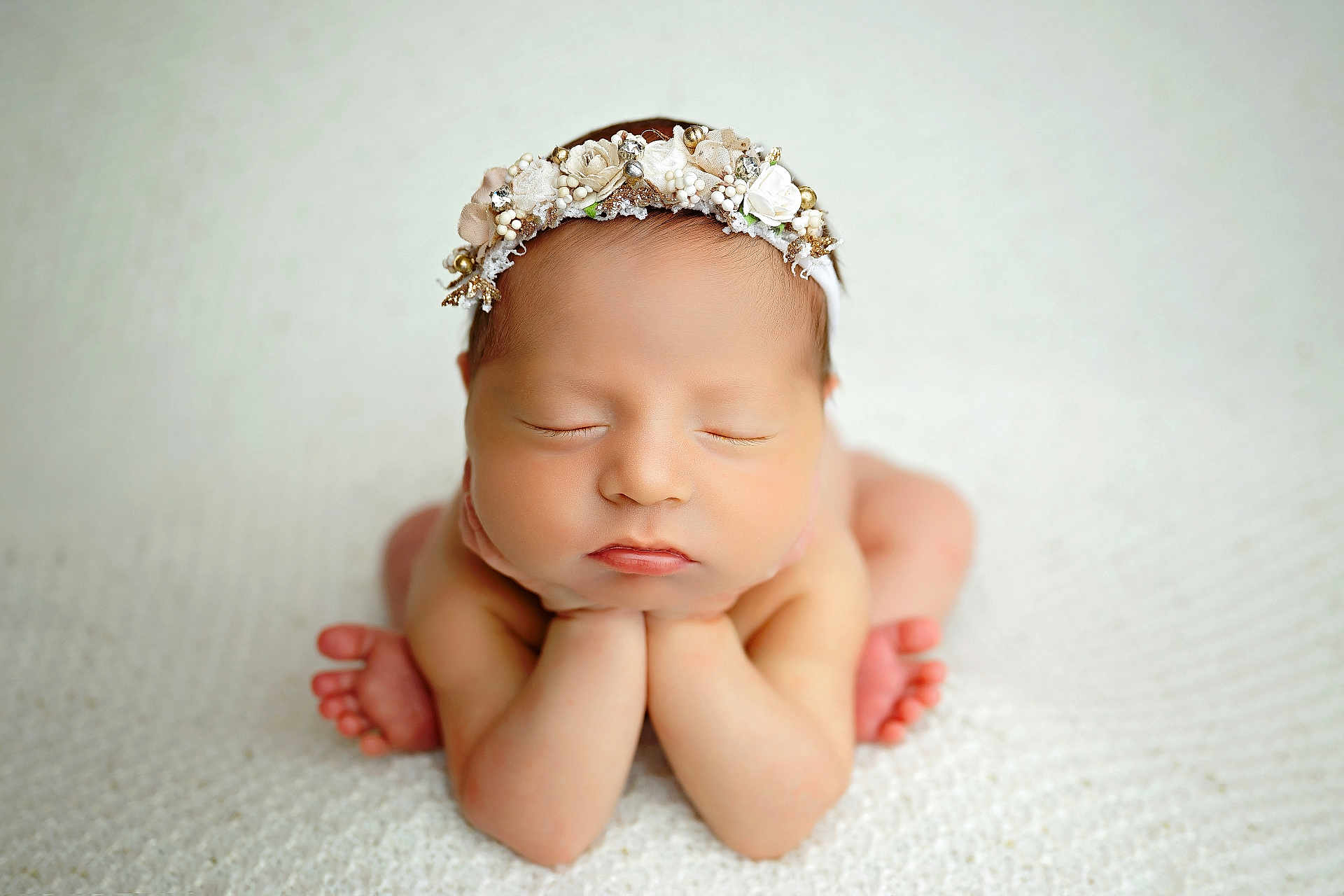 Ziyani joined the competition — help win amazing prizes! newborn, baby, infant, sleeping, headband, flower_crown, hands, feet, closeup, portrait, skin, peaceful, resting, cute, soft_light, white_background, studio, child, toddler, adorable