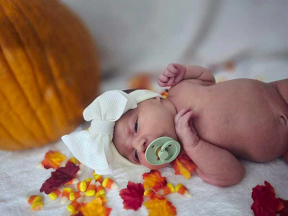 Alice joined the competition — help win amazing prizes! baby, newborn, pacifier, headband, bow, pumpkin, autumn, fall, leaves, candy_corn, blanket, sleepy, infant, cute, soft, cozy, holiday, seasonal, decor, portrait