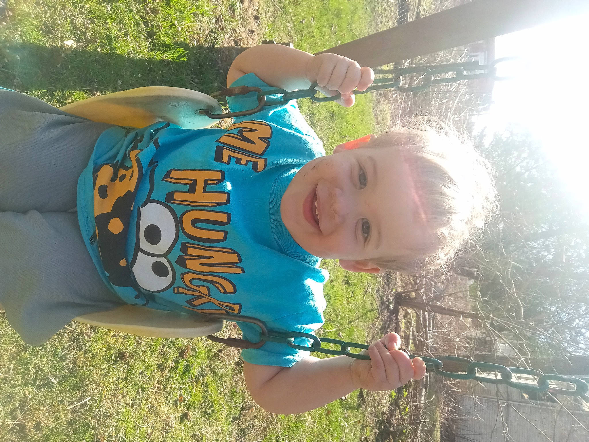 Daryl joined the competition — help win amazing prizes! baby_toddler_clothing, child, cool, electric_blue, fun, grass, happy, joy, leisure, person, personal_protective_equipment, plant, recreation, smile, t_shirt, toddler, tree, vacation