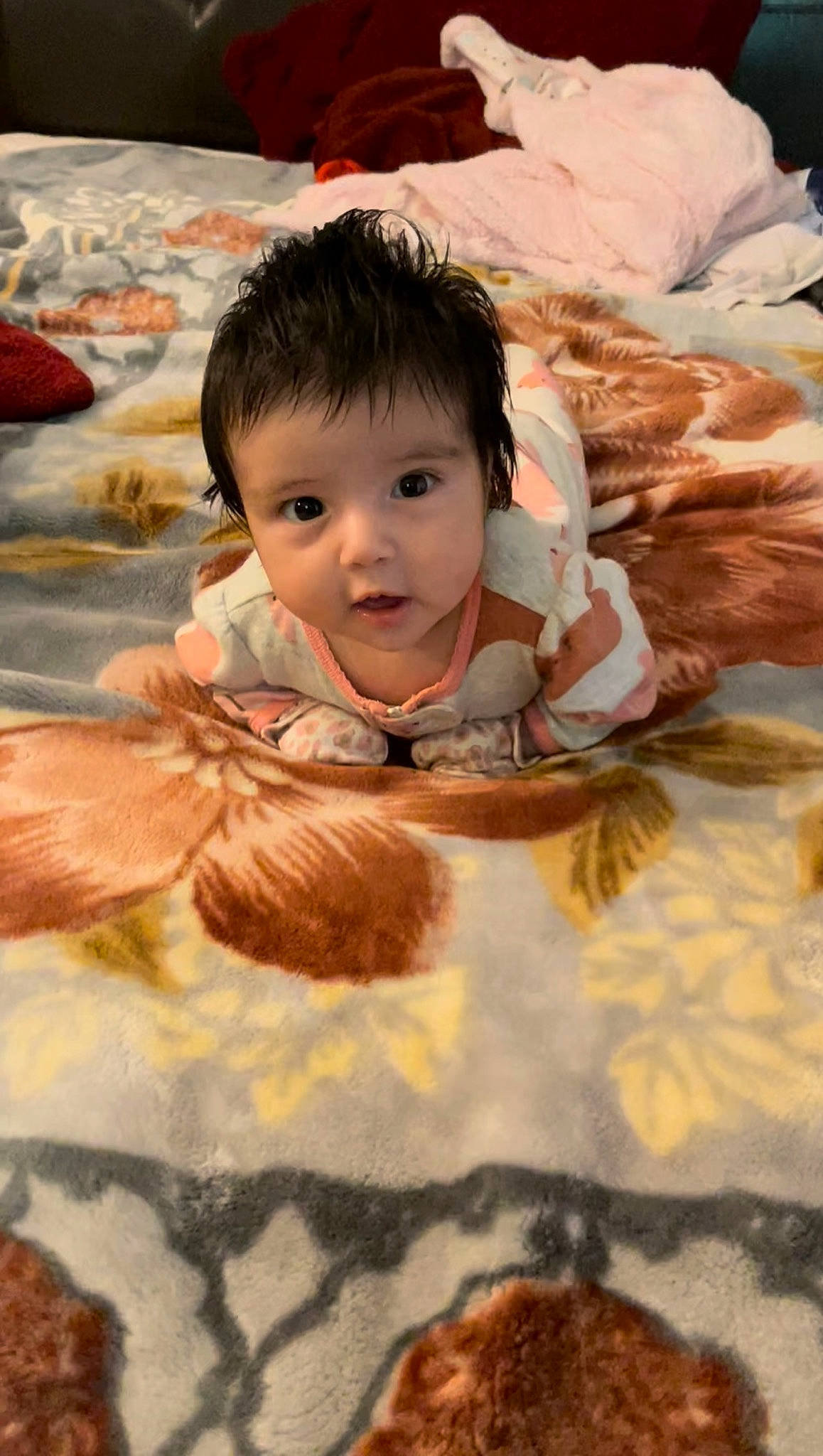 Nayeli is registered to the contest to win money with this photo: art, baby, baby_toddler_clothing, cheek, child, flooring, fun, fur, grass, happy, leisure, linens, pattern, people_in_nature, person, plant, product, sitting, toddler, winter