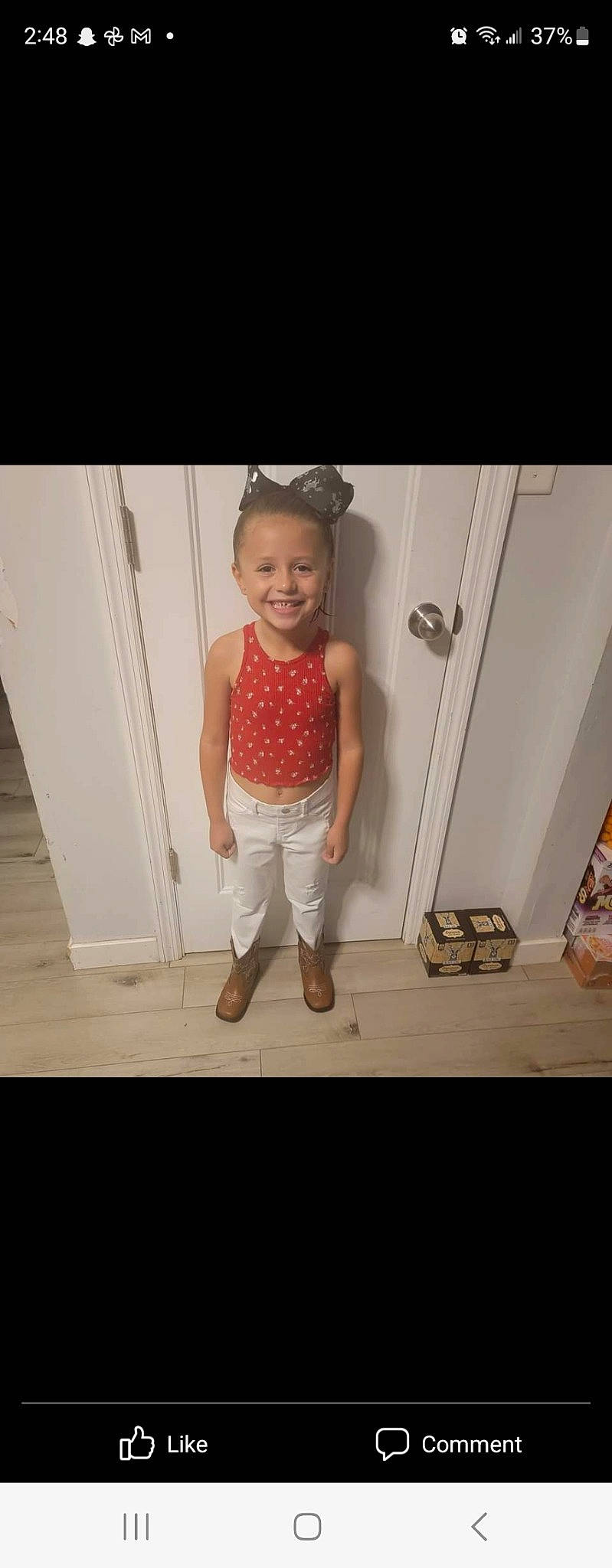 Aubry joined the competition — help win amazing prizes! baby, baby_toddler_clothing, door, dress, floor, flooring, happy, hardwood, human_leg, joy, person, shorts, sleeve, smile, stairs, standing, t_shirt, thigh, toddler, trunk