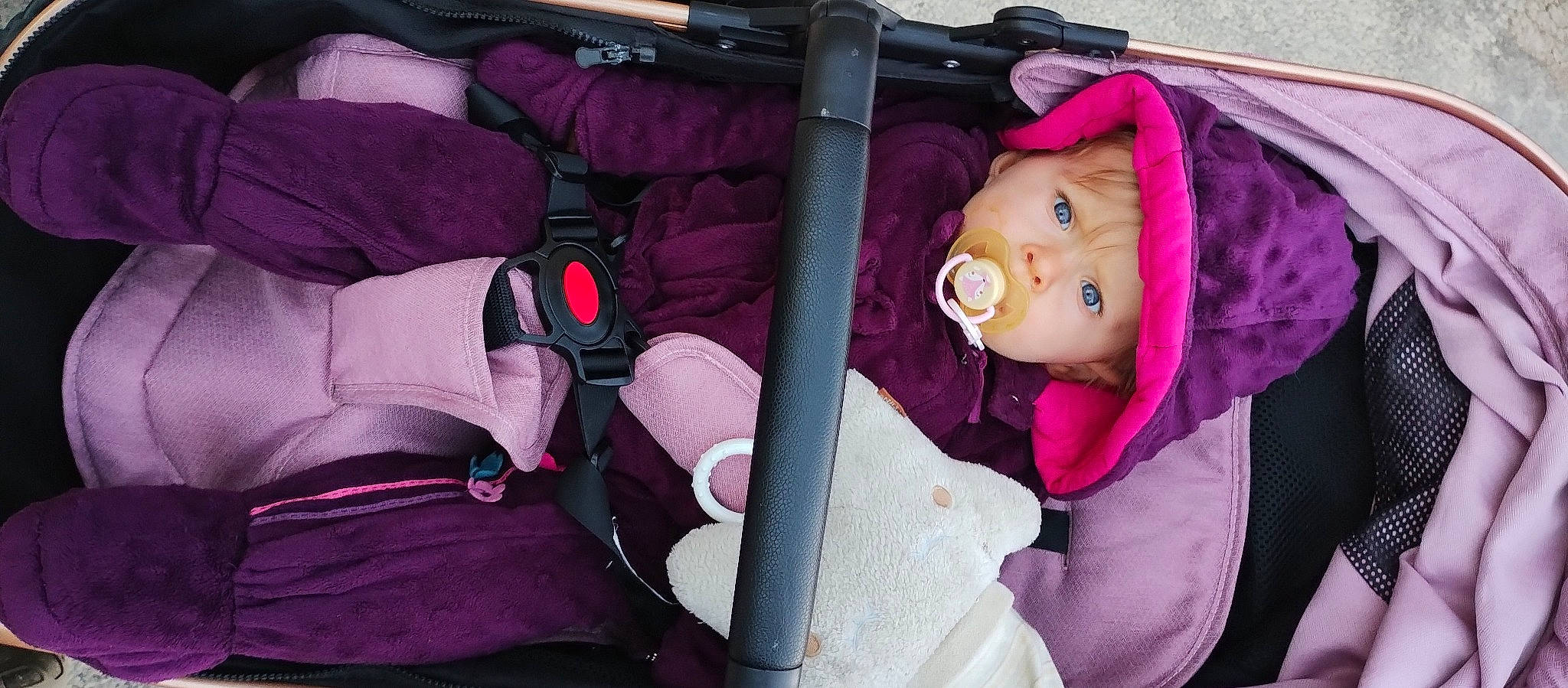 Shanna a rejoint le concours — aidez-le/la à gagner de superbes lots ! auto_part, baby, baby_carriage, baby_products, baby_safety, baby_toddler_clothing, car_seat, child, comfort, eye, fun, headwear, infant_bed, magenta, person, pink, product, purple, seat_belt, toddler