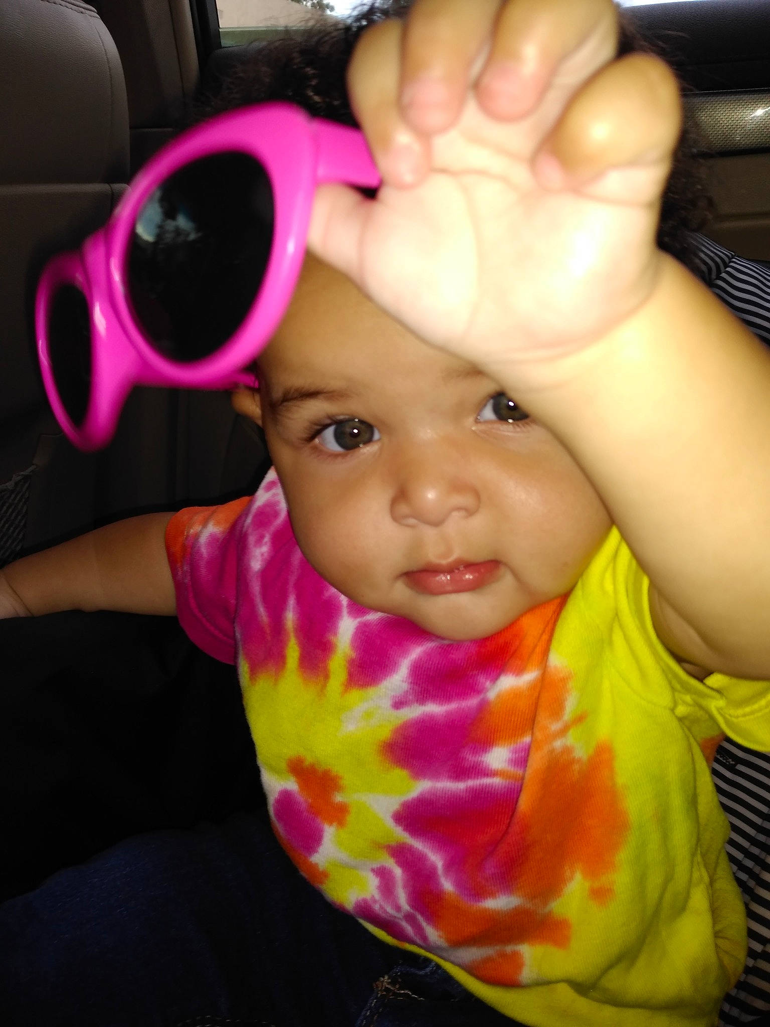 Kahlia joined the competition — help win amazing prizes! baby, cheek, child, cool, ear, electronic_device, eye, face, finger, fun, glasses, head, mouth, neck, nose, person, pink, play, product, skin