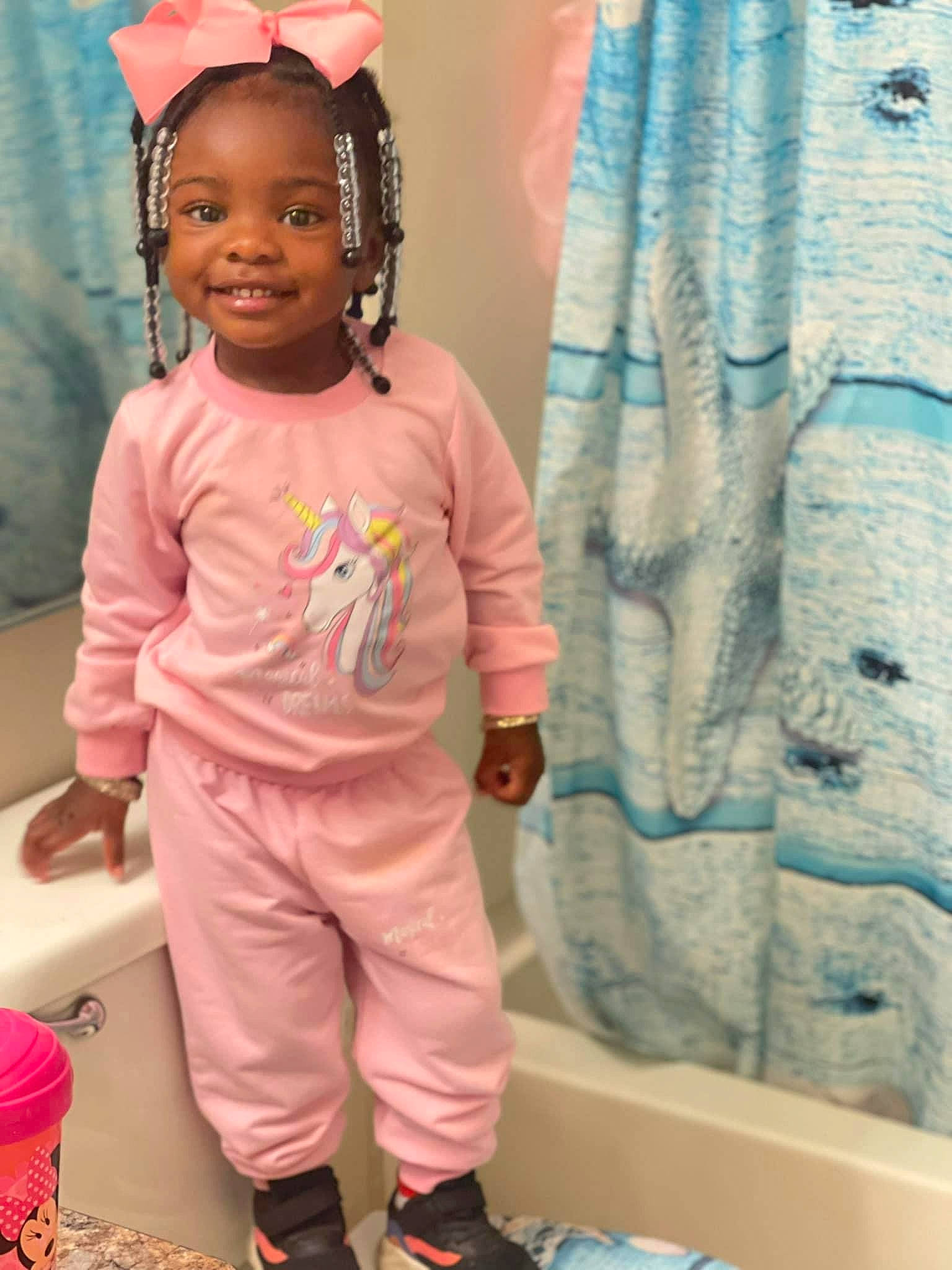 Aviana joined the competition — help win amazing prizes! baby_toddler_clothing, cap, child, cool, fashion, fashion_design, fun, happy, joy, magenta, pattern, peach, person, pink, purple, room, sleeve, smile, standing, t_shirt