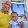 Azure is registered to the contest to win money with this photo: baby, child, clothing, curly_hair, daylight, face, glasses, greenery, hand, happy, hello_kitty, infant, outdoor, person, porch, skin, smiling, window, woman, yellow_shirt