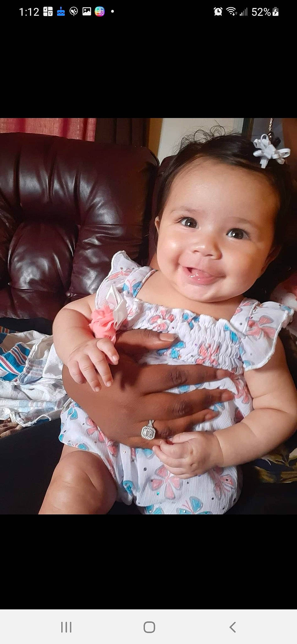 Jupiter joined the competition — help win amazing prizes! baby_toddler_clothing, comfort, couch, finger, flash_photography, fun, gesture, happy, human_leg, iris, joy, knee, lap, mouth, nail, person, skin, smile, thigh, thumb