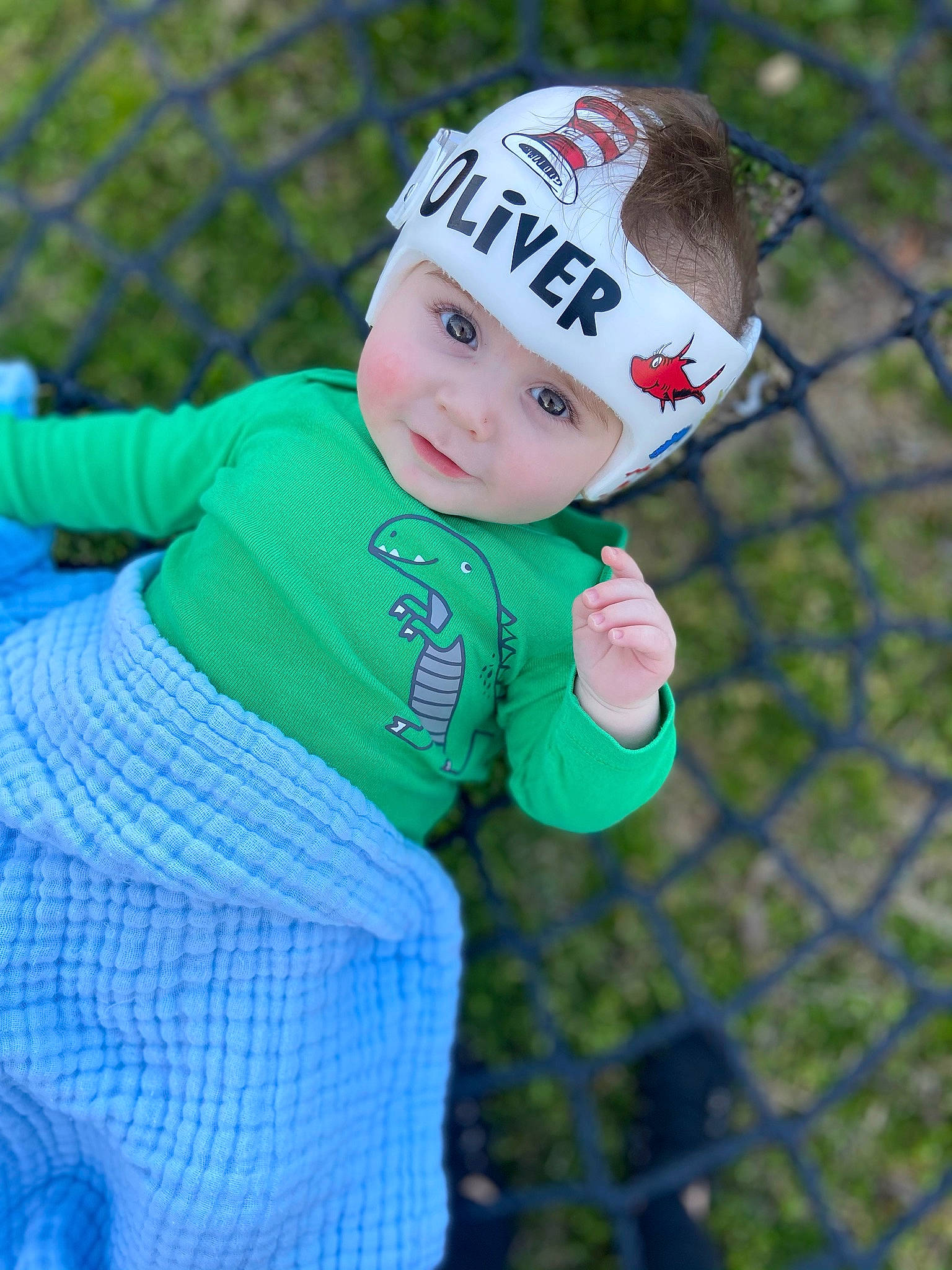 Oliver joined the competition — help win amazing prizes! baby, baby_toddler_clothing, cap, child, electric_blue, event, eye, fashion_accessory, fence, fun, grass, happy, headwear, holiday, leisure, person, recreation, sleeve, smile, toddler