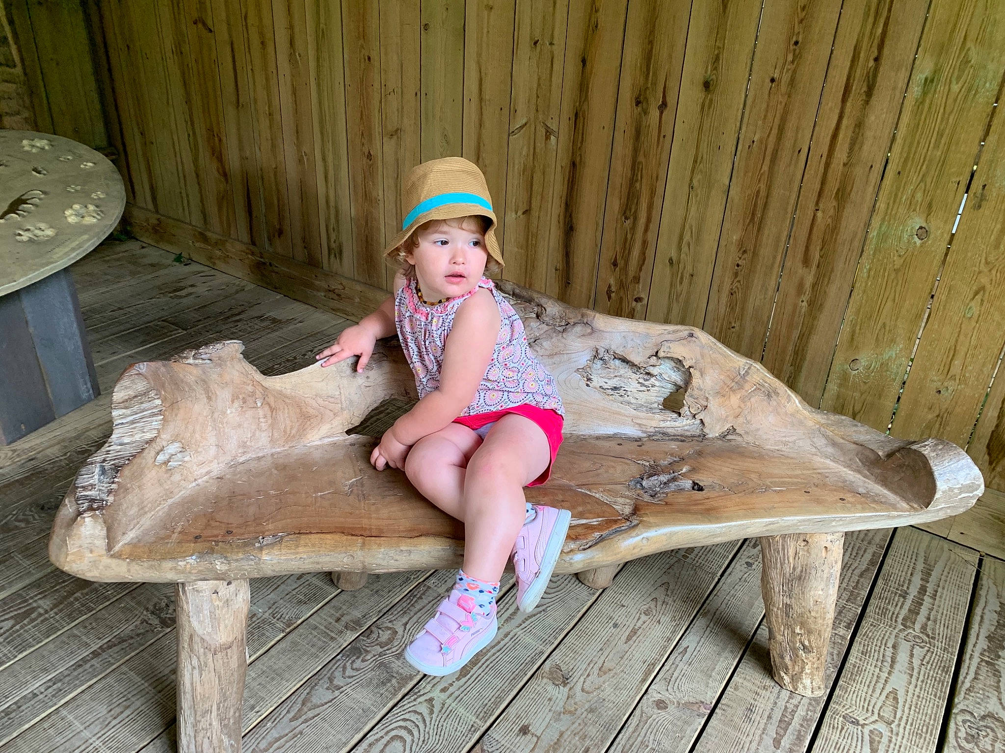 Lou-ann participe au concours pour gagner de l'argent avec cette photo : baby_toddler_clothing, comfort, fawn, fun, grass, hat, headwear, leg, leisure, outdoor_furniture, person, pink, plant, sandal, shoe, skin, sneakers, summer, thigh, toddler