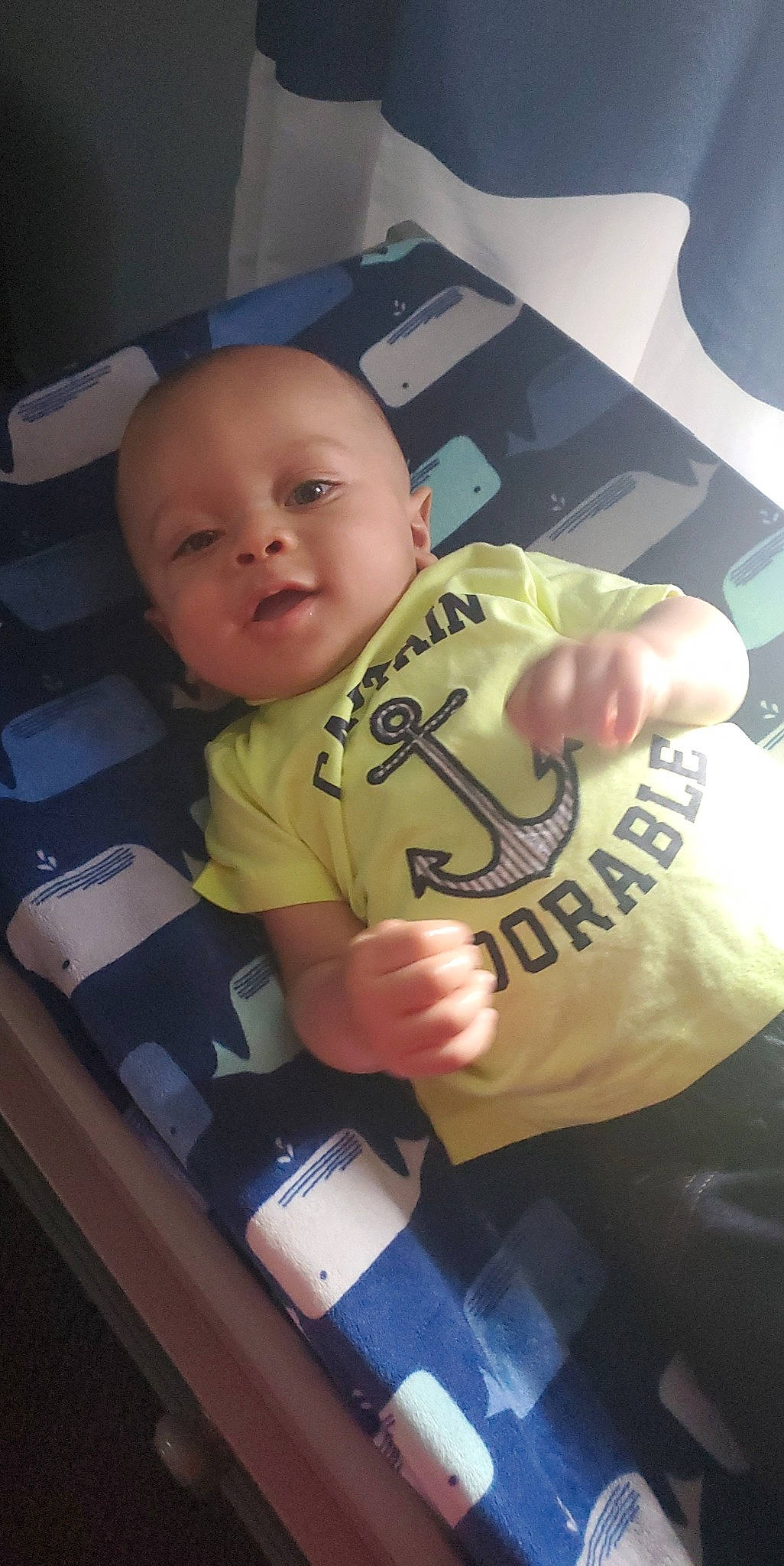 Zayne joined the competition — help win amazing prizes! baby, baby_toddler_clothing, cheek, child, cool, facial_expression, finger, fun, gesture, happy, mouth, nose, person, room, sitting, skin, sleeve, smile, t_shirt, thumb