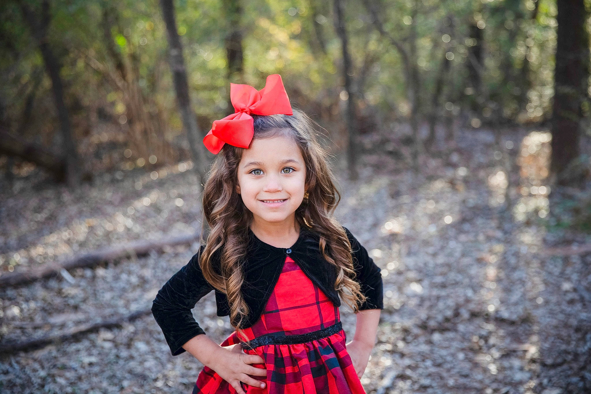 Mckayla is registered to the contest to win money with this photo: beauty, child, child_model, design, dress, fawn, forest, joy, leaf, long_hair, pattern, person, photo_shoot, photography, plaid, plant, portrait_photography, red, smile, toddler