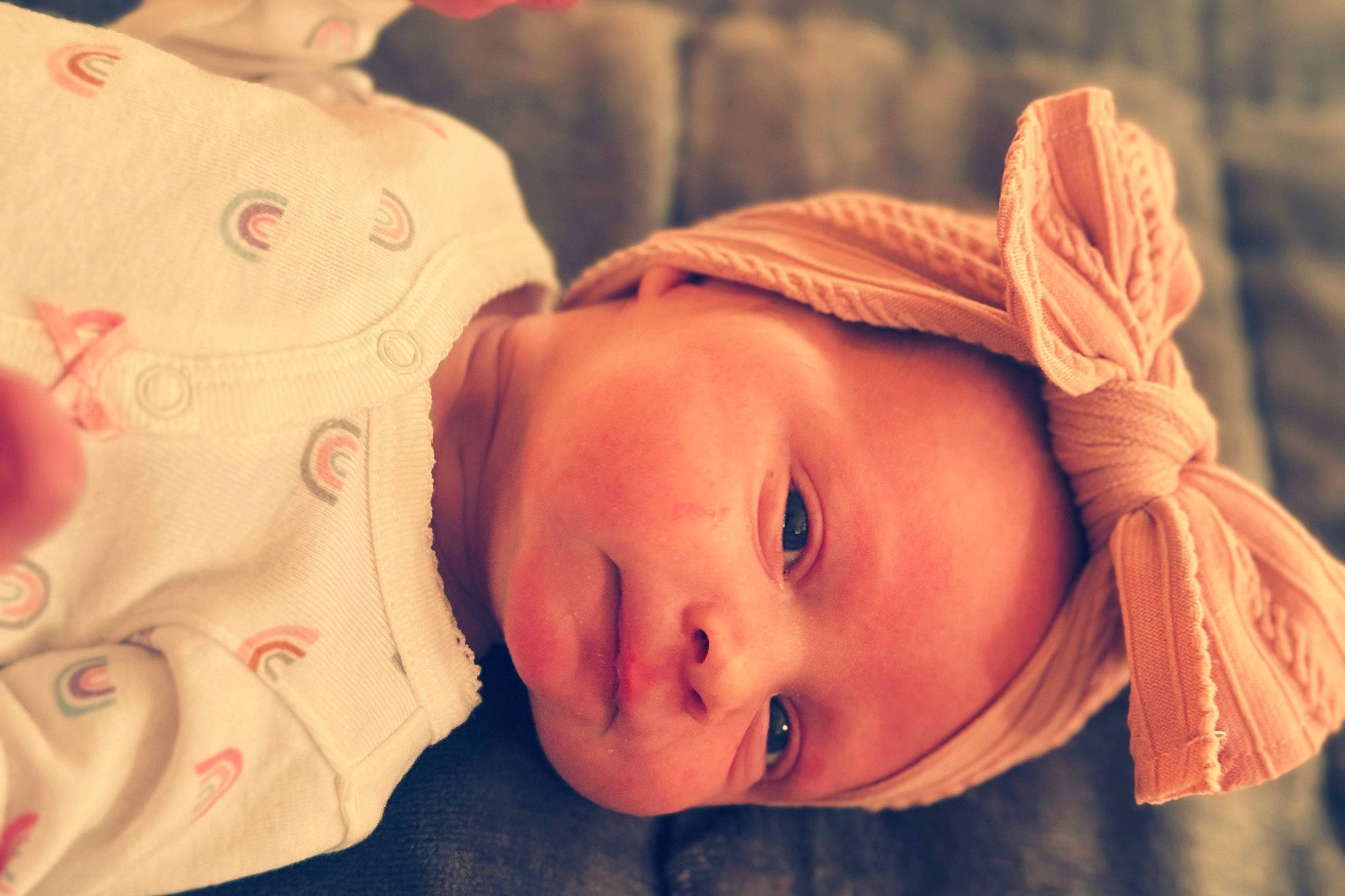 Olivianna is registered to the contest to win money with this photo: baby, baby_toddler_clothing, beauty, cheek, child, comfort, eye, eyelash, facial_expression, happy, human_body, iris, lip, mouth, nose, orange, person, skin, textile, toddler