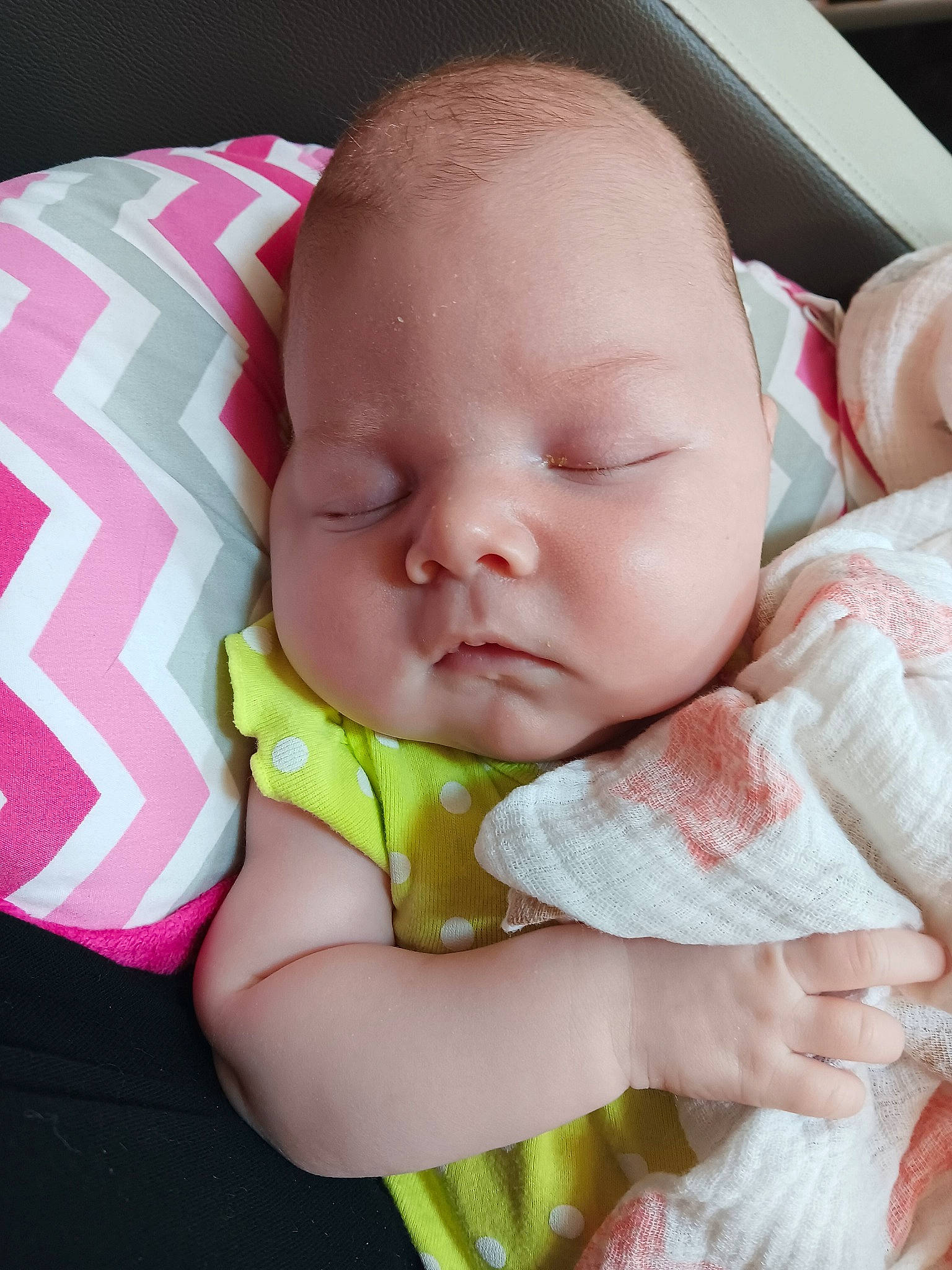 Brielle is registered to the contest to win money with this photo: baby, baby_products, baby_sleeping, baby_toddler_clothing, cheek, comfort, eye, face, finger, happy, iris, linens, lip, mouth, nose, person, pink, skin, sleeve, textile