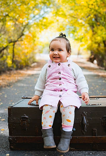 Ava joined the competition — help win amazing prizes! baby, baby_toddler_clothing, child, fun, grass, happy, joy, leaf, leisure, pattern, people_in_nature, person, plant, play, portrait_photography, recreation, sitting, smile, toddler, tree