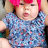 Wrenlee joined the competition — help win amazing prizes! baby, child, headband, pink_bow, drool, blue_outfit, floral_pattern, cartoon_pattern, cute, chubby_cheeks, portrait, indoor, person, infant, smiling, closeup, skin, face, expression, young