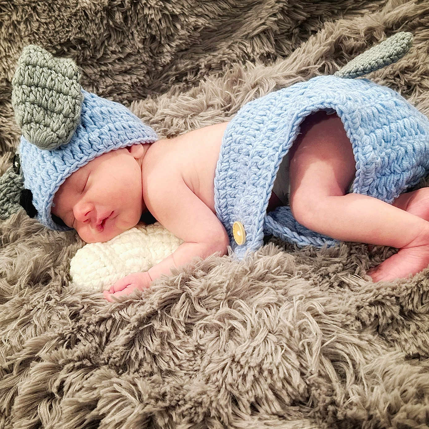 Percy joined the competition — help win amazing prizes! baby, blanket, blue, child, cozy, crocheted_outfit, cute, ears, fuzzy, hat, infant, lying_down, newborn, person, portrait, resting, skin, sleeping, soft, warm