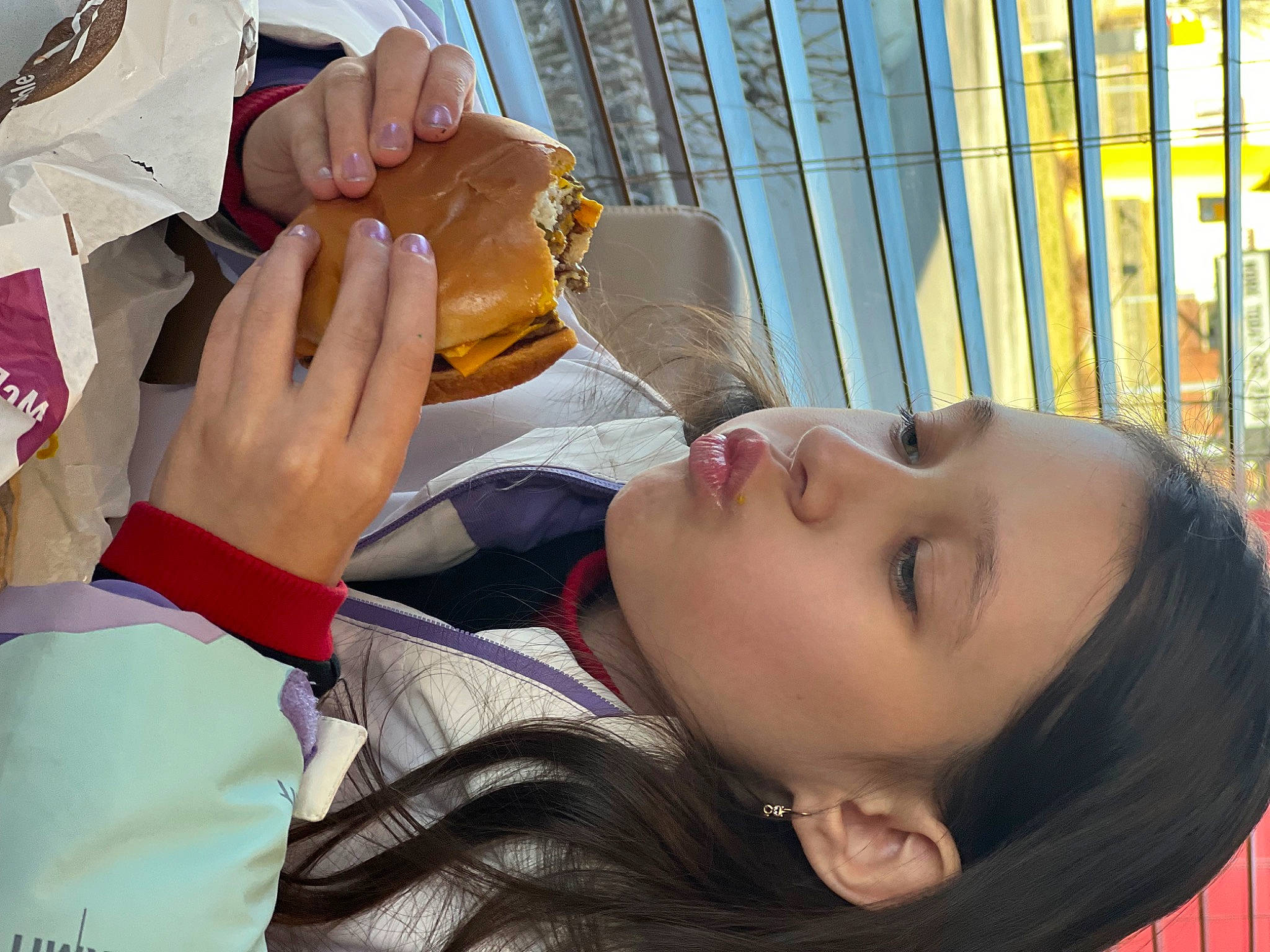 Veronika is registered to the contest to win money with this photo: bracelet, child, eyelash, eyewear, fashion_accessory, fence, fun, gesture, happy, leisure, nail, person, recreation, sitting, uniform, vacation