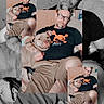 Gotti is registered to the contest to win money with this photo: man, dog, bulldog, pet, owner, sleeping, glasses, beard, cuddling, sitting, couch, bedroom, blanket, clothing, tattoo, portrait, black_and_white, collage, photography, indoor