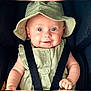 baby, child, car_seat, blue_eyes, hat, smiling, face, straps, clothing, infant, seatbelt, person, cute, portrait, happy, sitting, skin, closeup, indoor, baby_clothes