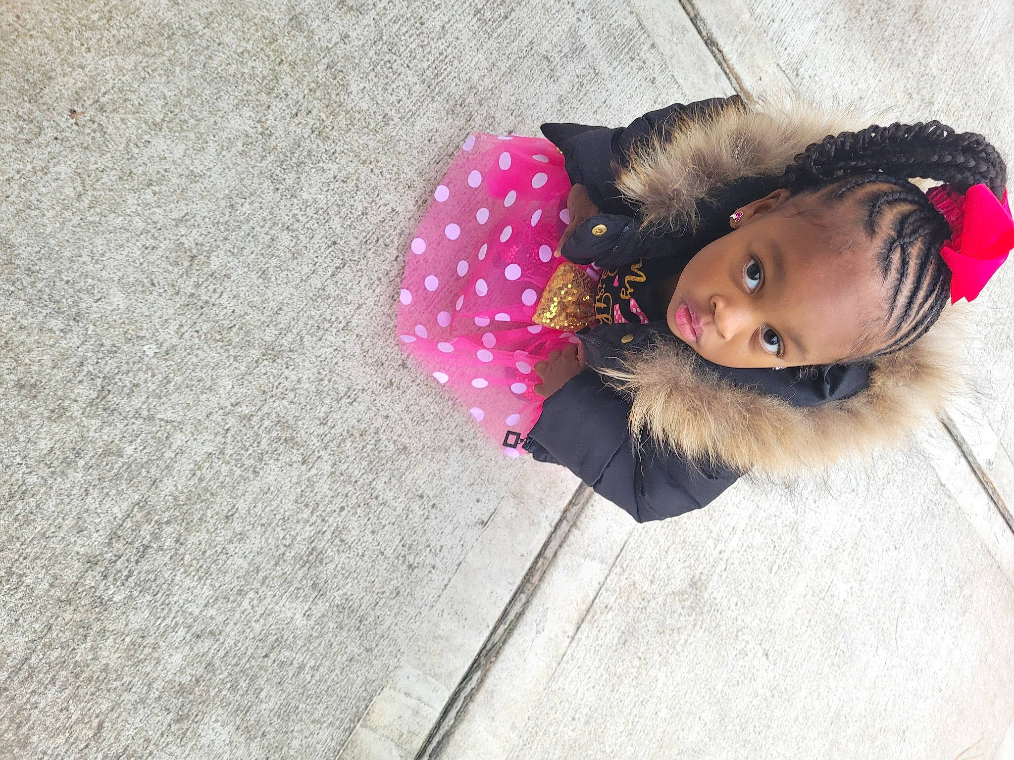 Paris joined the competition — help win amazing prizes! beanie, black_hair, costume, costume_hat, eyelash, face, fashion_accessory, flooring, fun, fur, fur_clothing, hair_accessory, headgear, lip, lipstick, long_hair, magenta, pattern, person, road_surface