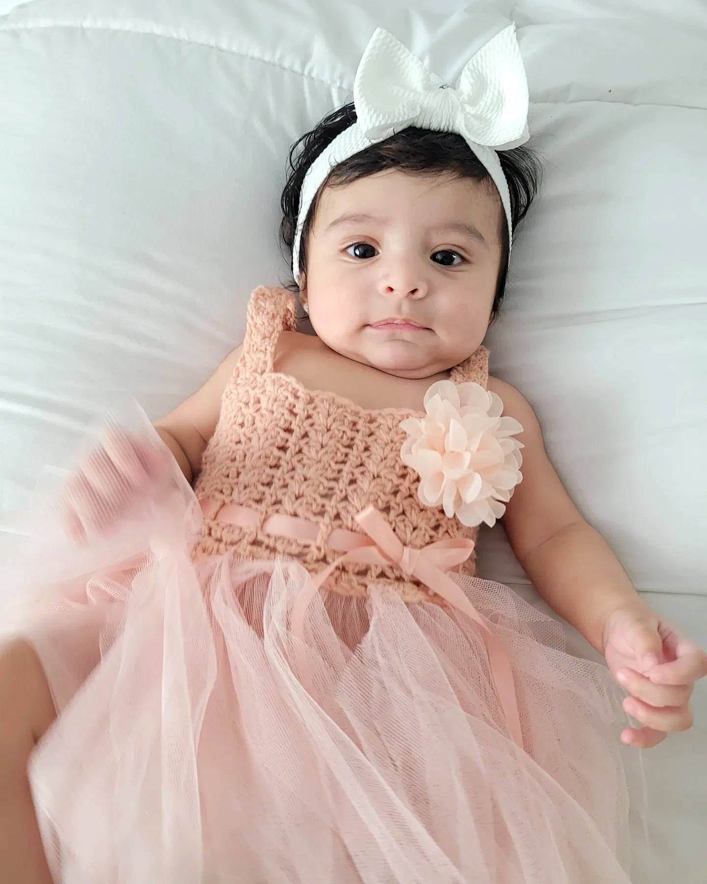 Vivian joined the competition — help win amazing prizes! baby, baby_toddler_clothing, bridal_accessory, child, day_dress, dress, embellishment, eyelash, flash_photography, happy, headband, headpiece, iris, jewellery, peach, person, pink, ruffle, sleeve, toddler