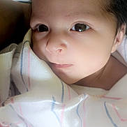 Mireya joined the competition — help win amazing prizes! baby, blanket, child, closeup, cute, eyes, face, head, human, indoors, infant, newborn, newborn_baby, portrait, skin, sleepy, soft, swaddled, wrapped, young