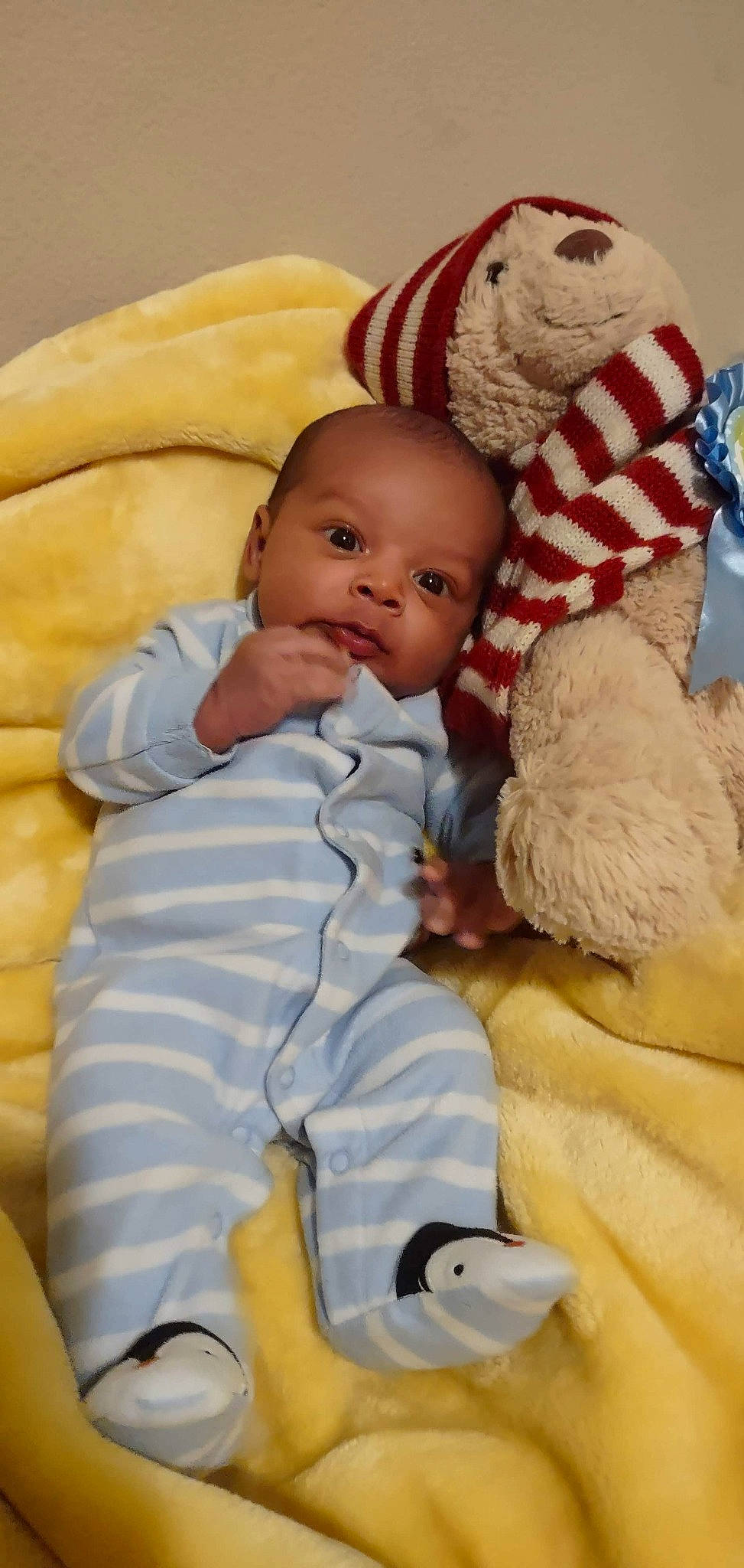 Teo joined the competition — help win amazing prizes! baby, baby_products, baby_sleeping, baby_toddler_clothing, bedding, cheek, child, comfort, finger, gesture, happy, linens, person, product, skin, stuffed_toy, teddy_bear, textile, toddler, toy