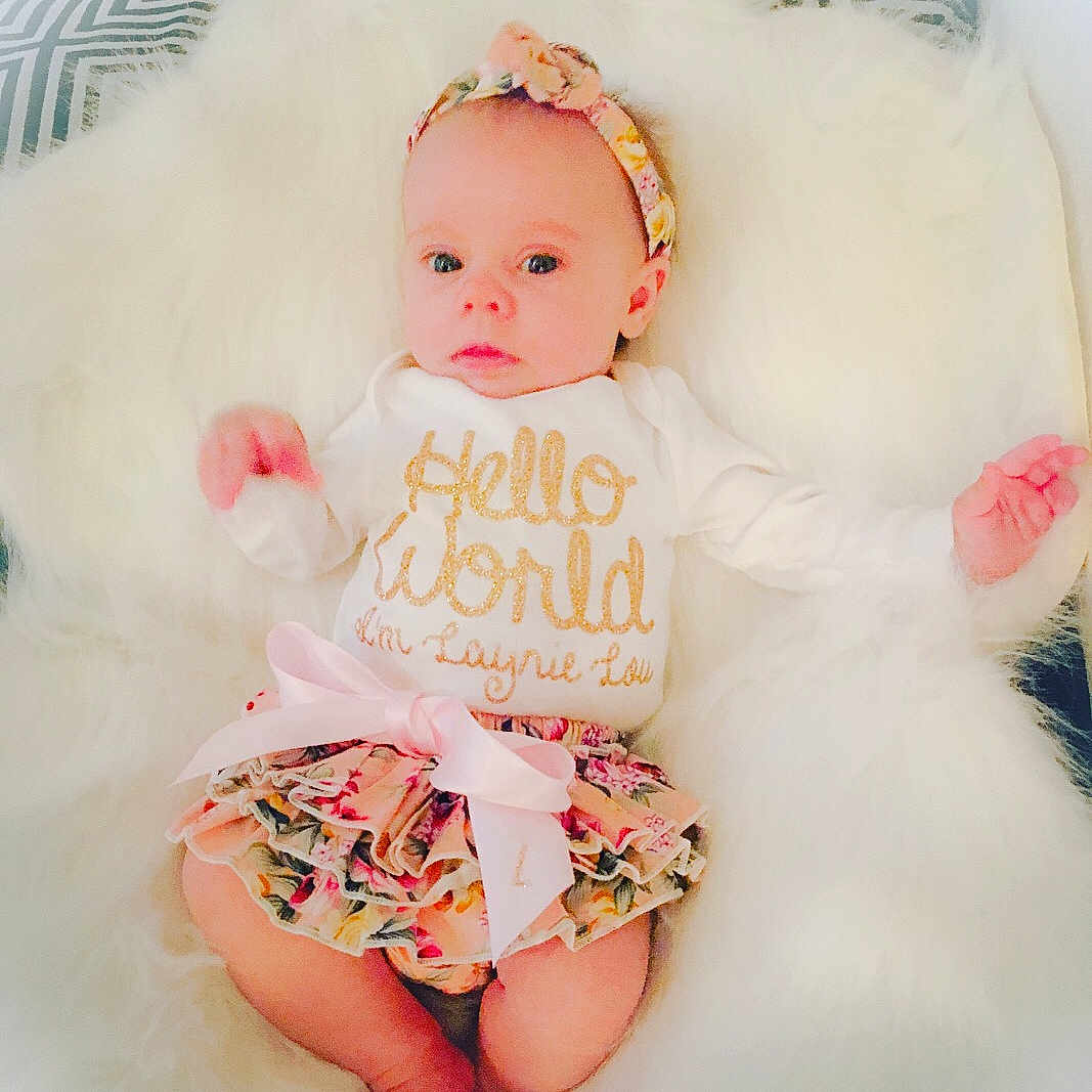 Laynie joined the competition — help win amazing prizes! baby, baby_bloomers, baby_products, baby_toddler_clothing, child, fur, peach, person, pink, product, sleeve, toddler, yellow