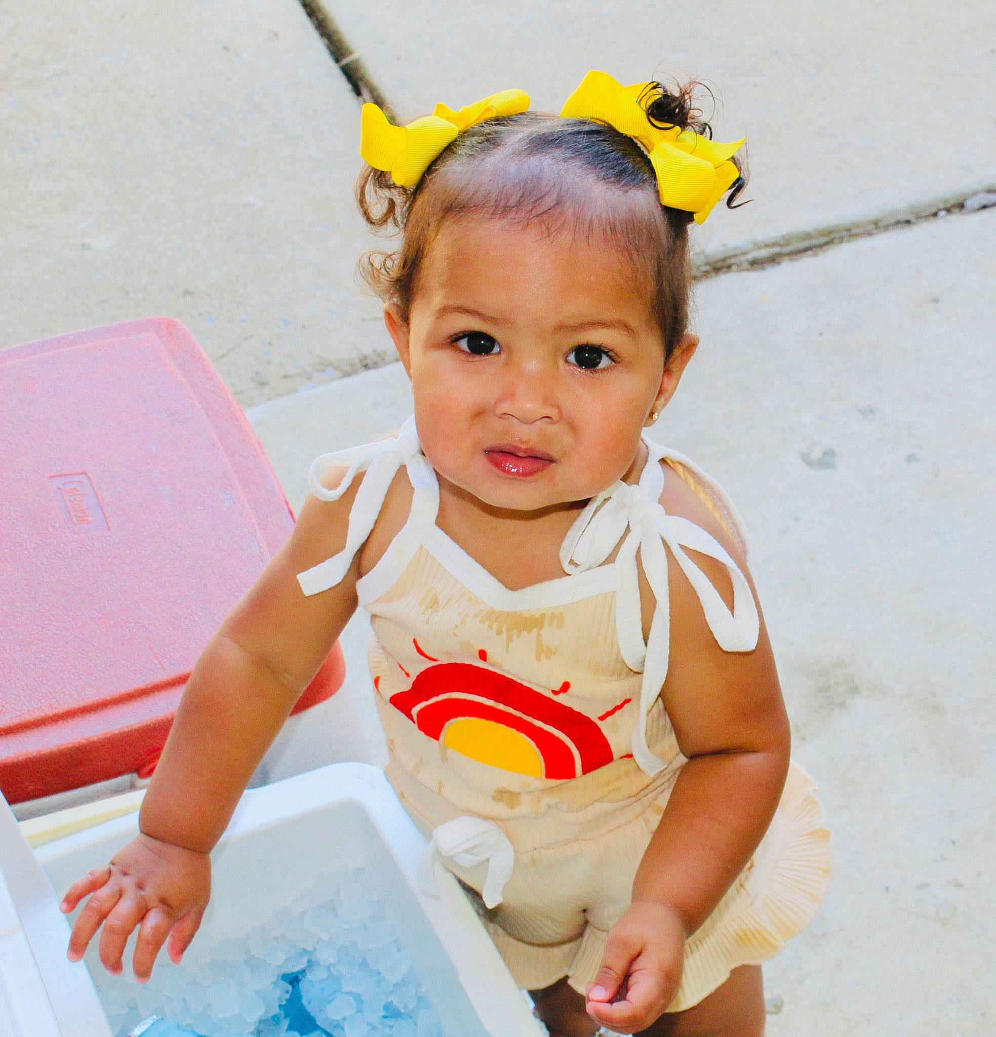 Mila joined the competition — help win amazing prizes! baby, baby_toddler_clothing, child, eyelash, fashion_accessory, fun, hair_accessory, hair_tie, happy, headband, leisure, person, personal_protective_equipment, play, sitting, sleeve, table, toddler, vacation