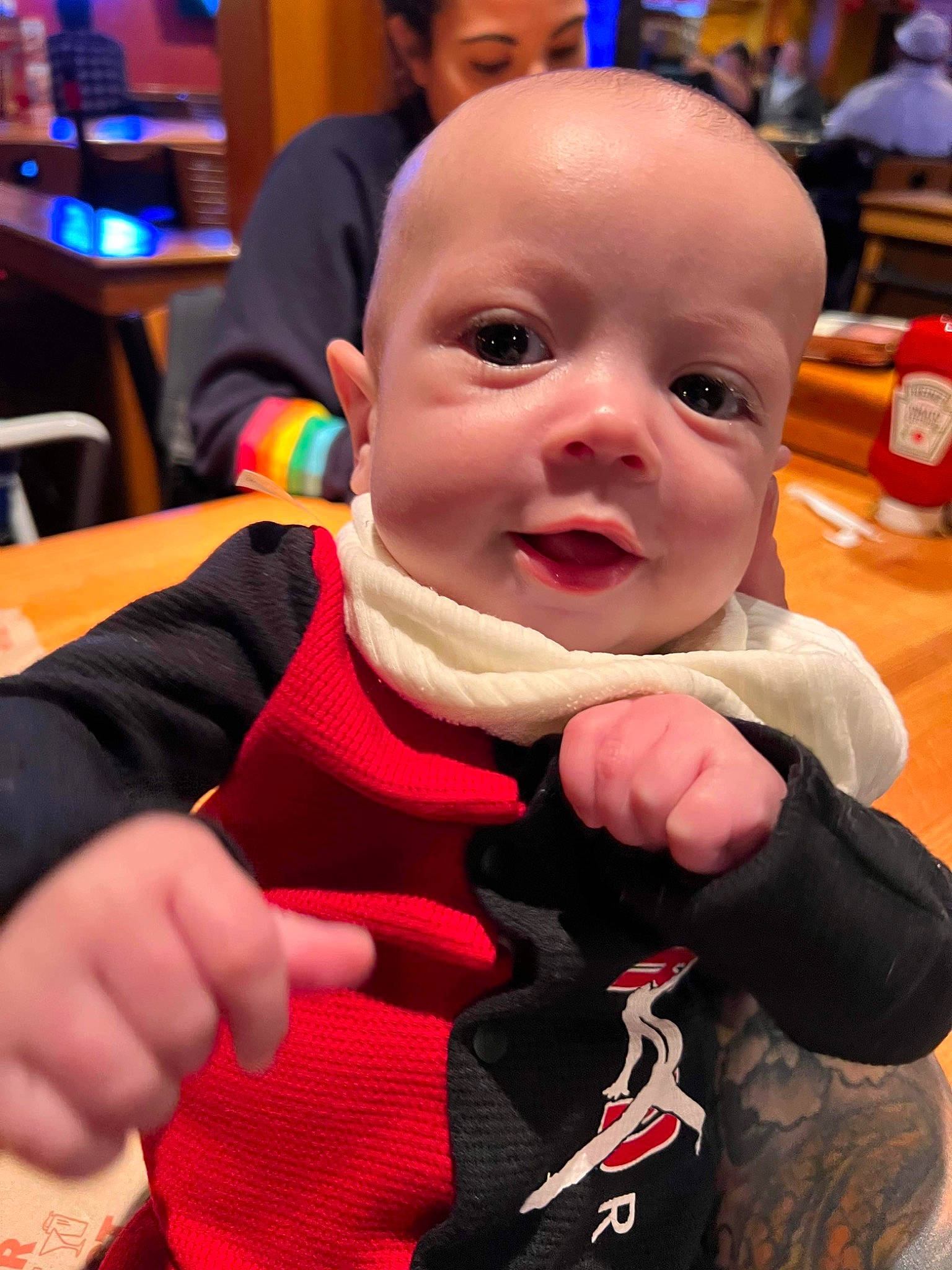 Maverick joined the competition — help win amazing prizes! baby, carmine, cheek, child, costume, event, fictional_character, finger, fun, gesture, happy, laugh, leisure, person, personal_protective_equipment, recreation, room, thumb, toddler