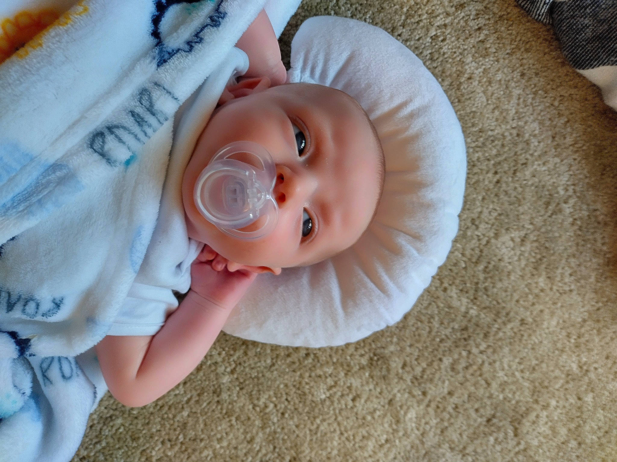 Kasey is registered to the contest to win money with this photo: baby, baby_products, baby_toddler_clothing, cheek, child, comfort, finger, grass, hand, happy, hat, headgear, iris, lip, nose, person, skin, sleeve, smile, toddler