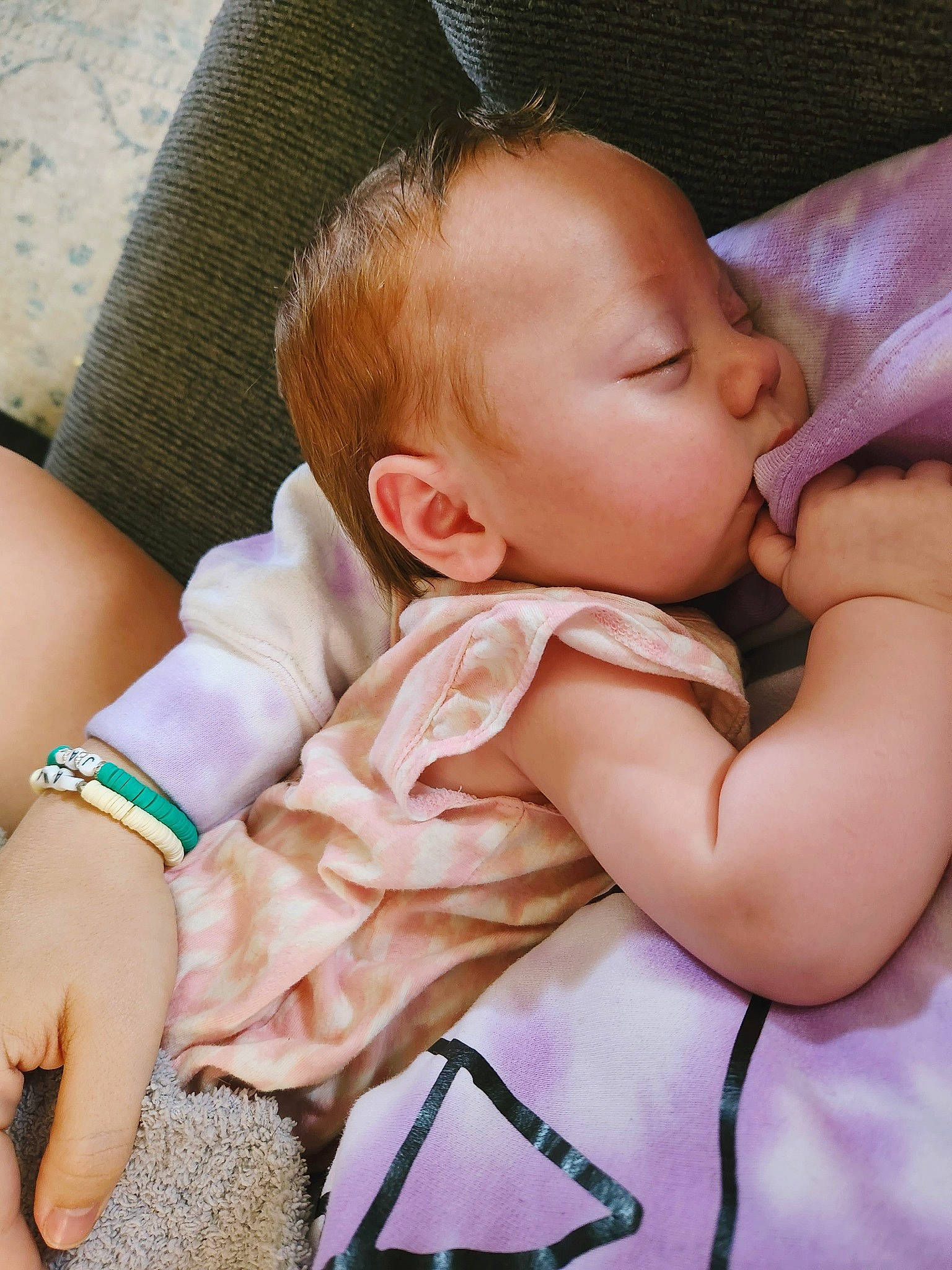 Peyten is registered to the contest to win money with this photo: baby, baby_products, baby_sleeping, baby_toddler_clothing, cheek, child, comfort, finger, gesture, happy, lip, nail, neck, nose, pattern, person, pink, skin, sleeve, thumb