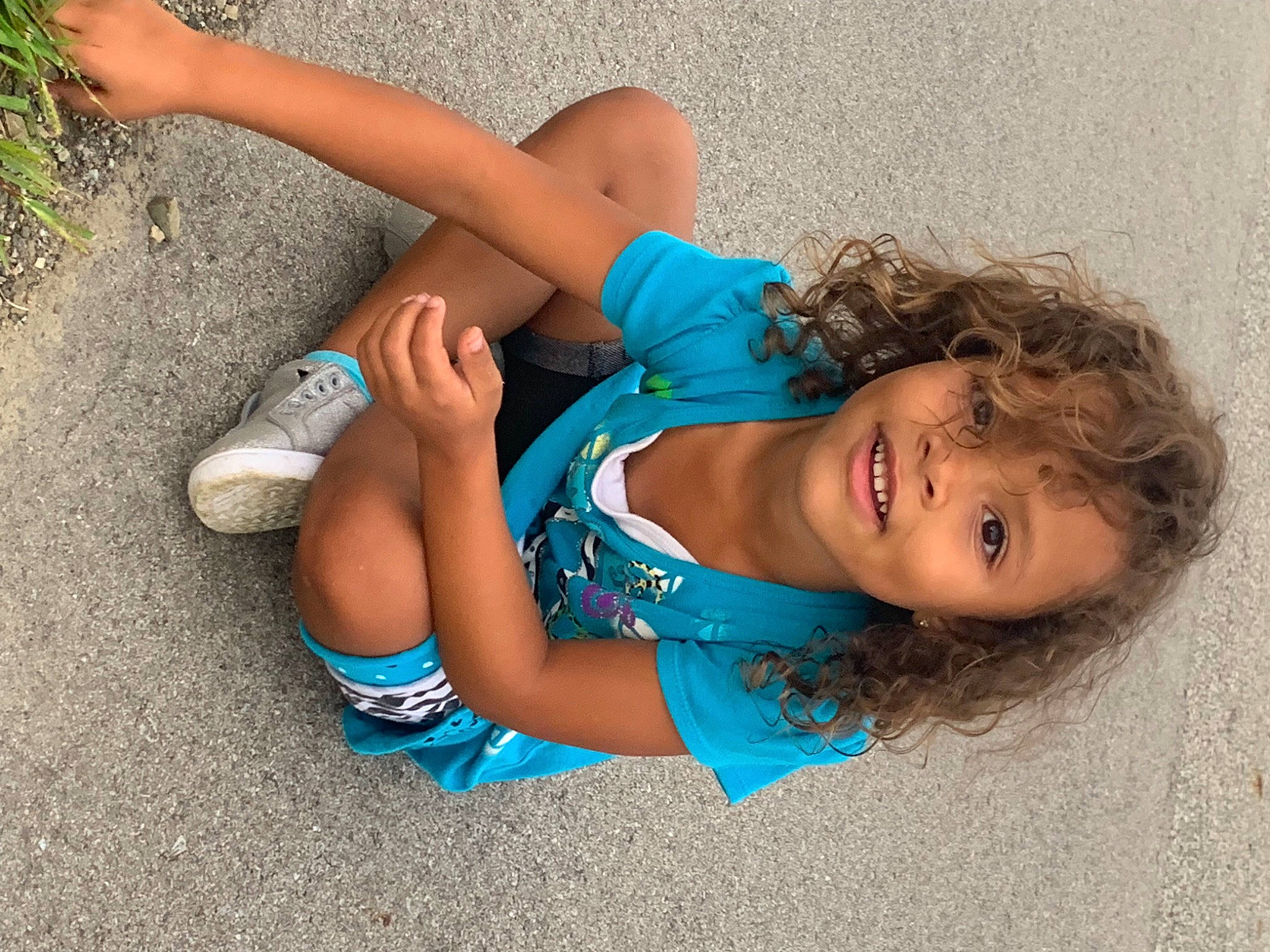 Everlee joined the competition — help win amazing prizes! blue, elbow, electric_blue, foot, fun, grass, happy, human_leg, joint, joy, knee, leg, leisure, people_in_nature, person, skin, smile, sneakers, thigh, toddler