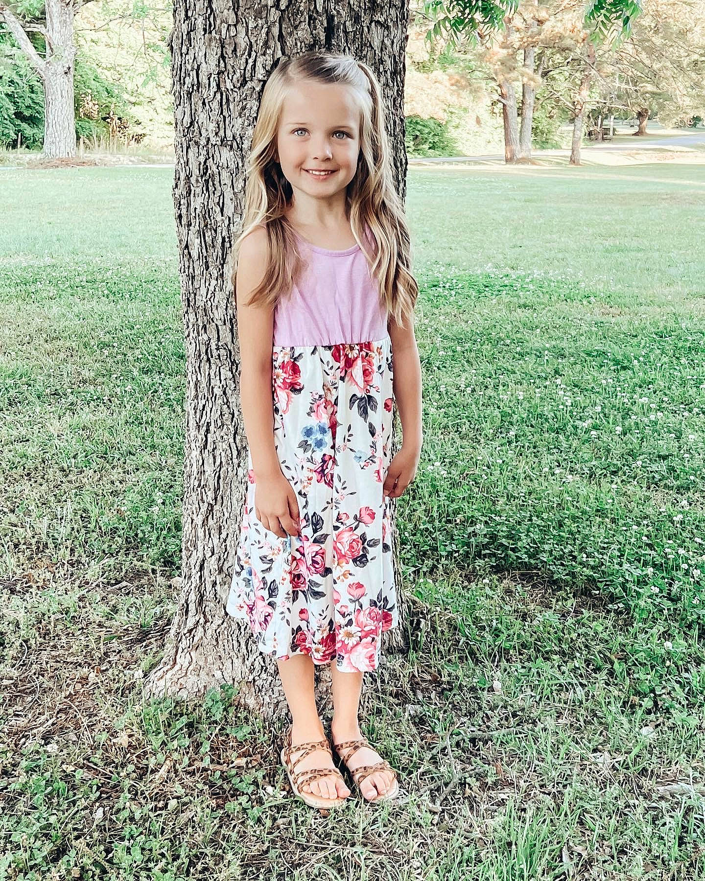 Averie joined the competition — help win amazing prizes! botany, branch, dress, eye, face, grass, green, hair, hairstyle, happy, head, joy, leaf, leg, one_piece_garment, people_in_nature, person, plant, smile, sunlight