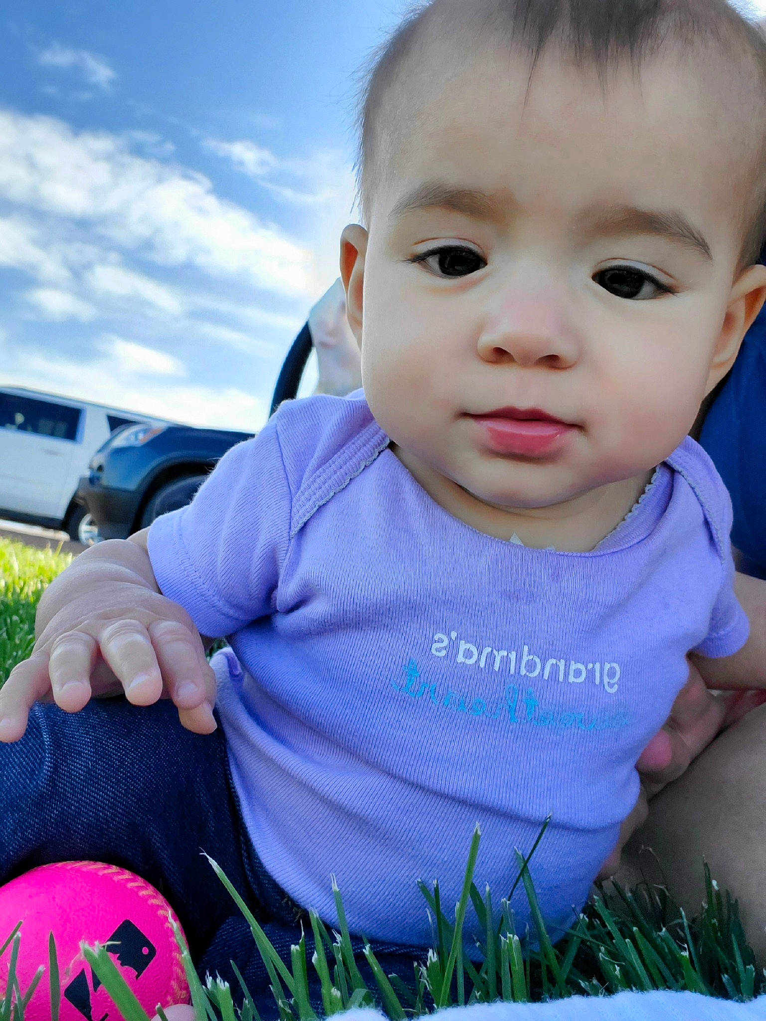 Alyvian is registered to the contest to win money with this photo: baby, beauty, cheek, child, chin, eye, face, grass, happy, head, lip, male, nose, person, photography, plant, sitting, skin, sky, smile