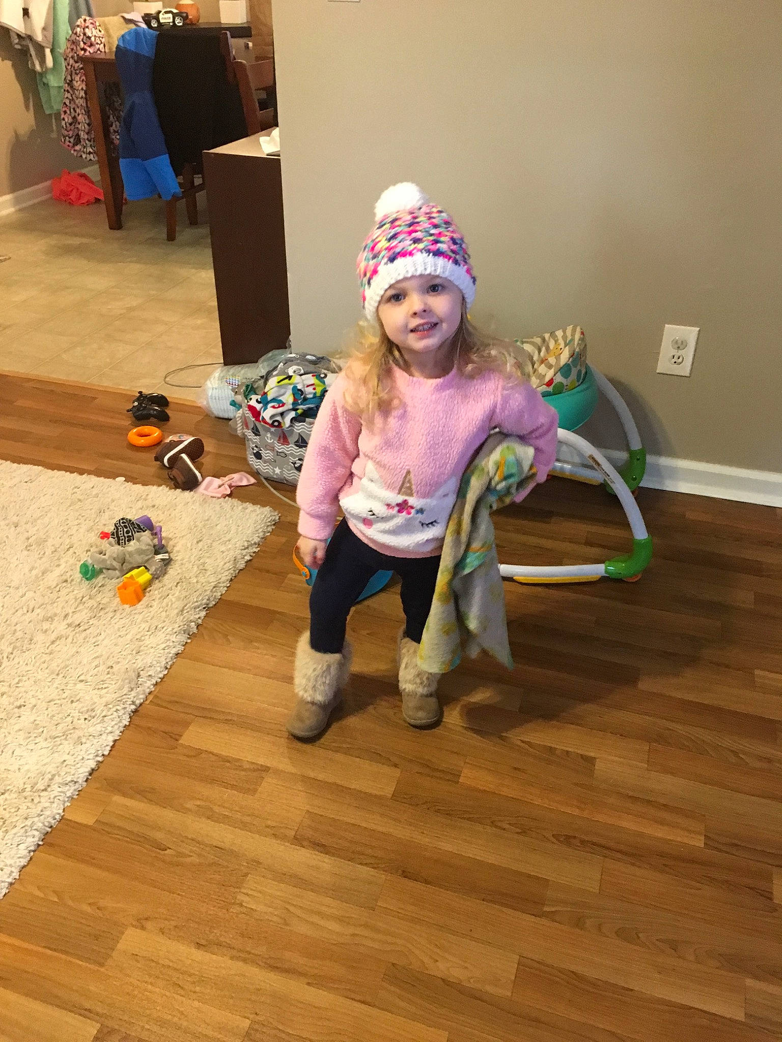 Brinlee joined the competition — help win amazing prizes! child, floor, flooring, fun, hardwood, headwear, laminate_flooring, person, play, toddler, wood, wood_flooring