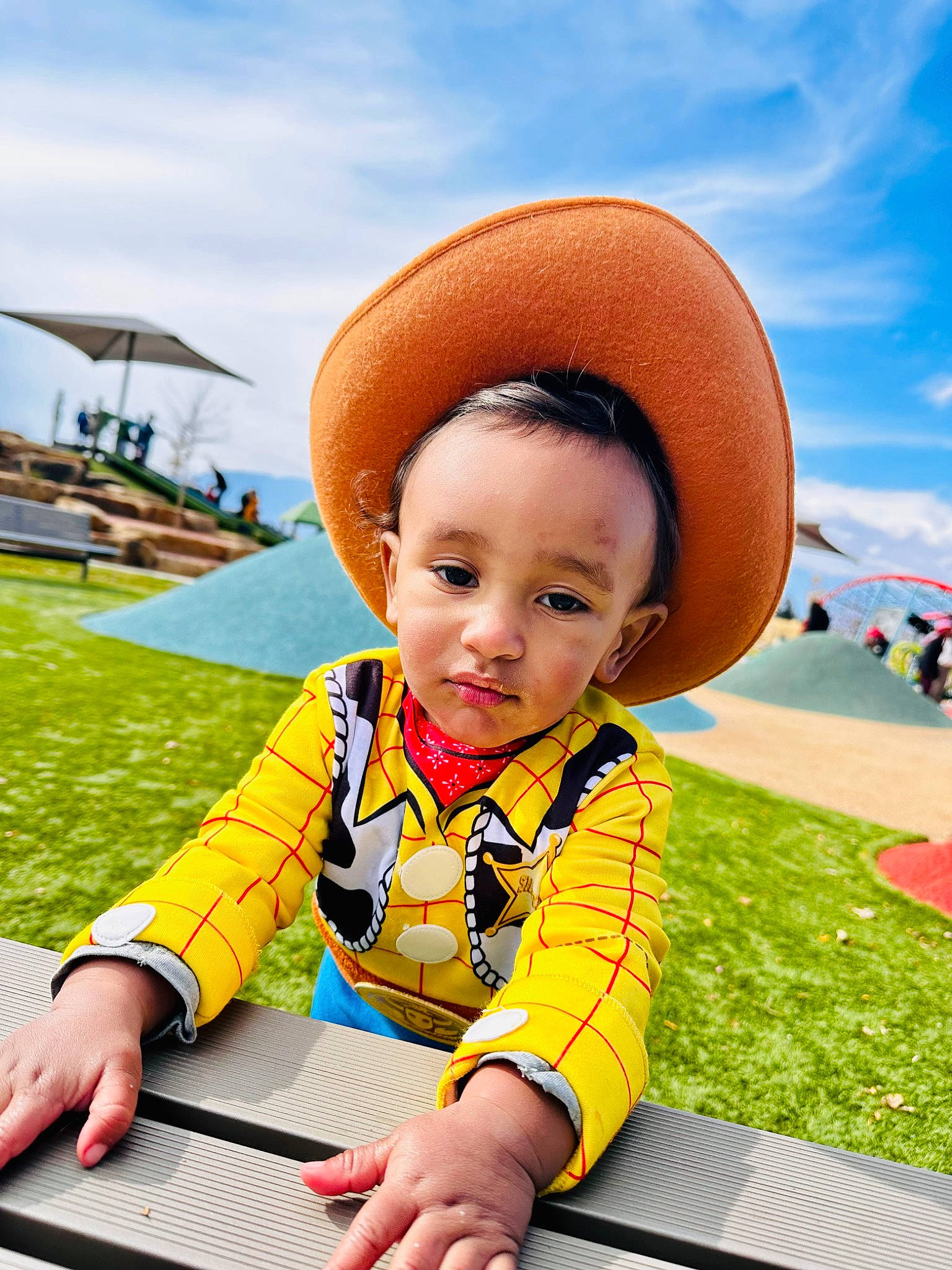 Dayvon is registered to the contest to win money with this photo: baby, cap, cloud, facial_expression, fun, grass, happy, hat, landscape, leisure, people, people_in_nature, person, photograph, plant, skin, sky, summer, sun_hat, toddler