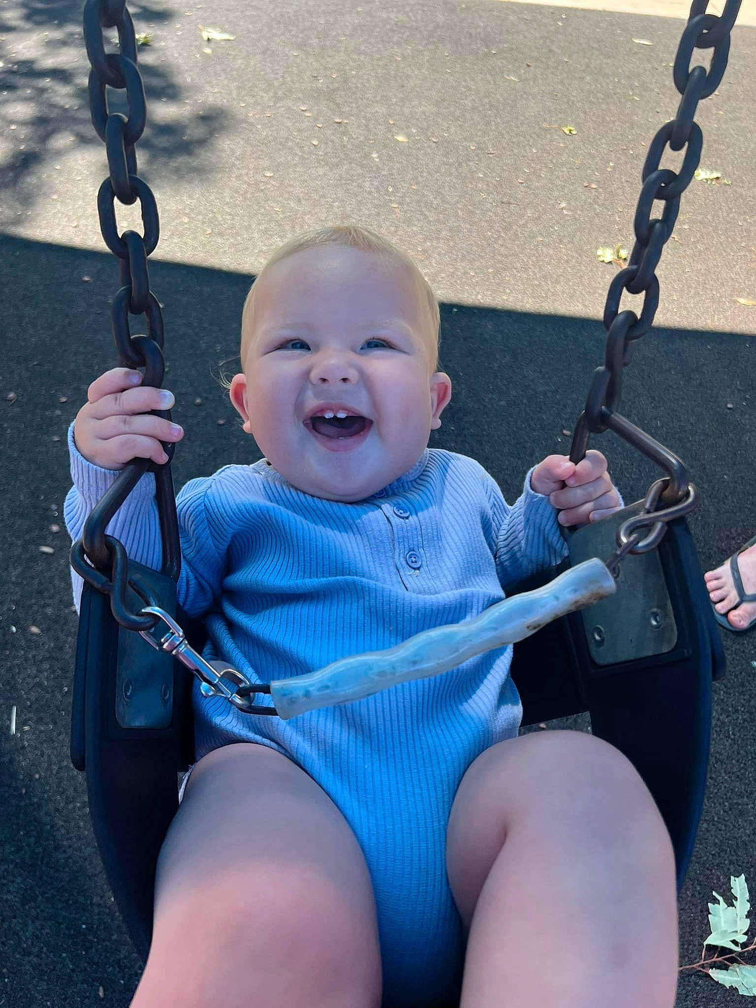 Colby joined the competition — help win amazing prizes! baby, baby_toddler_clothing, cool, facial_expression, finger, fun, happy, human, human_body, leg, line, organ, people, person, product, smile, standing, swing, thigh, toddler