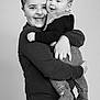 Teddy joined the competition — help win amazing prizes! child, baby, siblings, smiling, portrait, black_and_white, happy, hug, clothing, long_sleeve, denim, socks, studio, cute, family, people, young, toddler, boy, infant