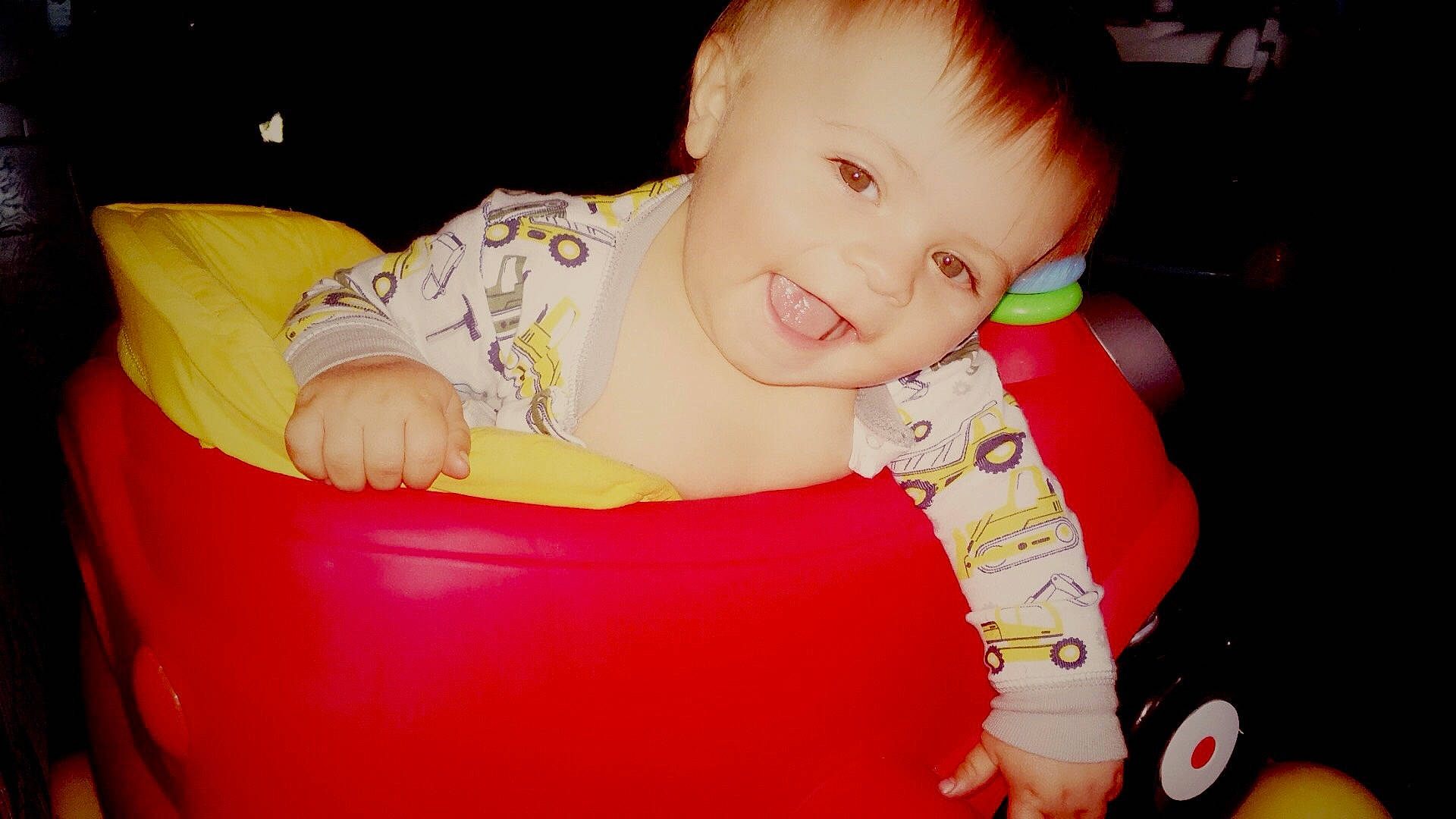 Kamdyn joined the competition — help win amazing prizes! boy, cheek, child, eye, fun, girl, hand, happiness, infant, laughter, mouth, organ, person, play, product, red, sitting, skin, smile, toddler