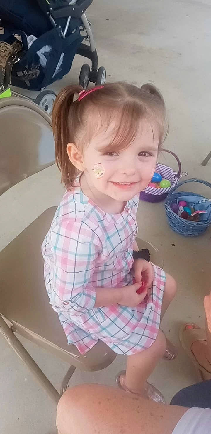 Lillian joined the competition — help win amazing prizes! baby, baby_toddler_clothing, blond, cheek, child, fun, hairstyle, happy, joy, pattern, person, pink, plaid, play, sitting, skin, sleeve, smile, sock, t_shirt